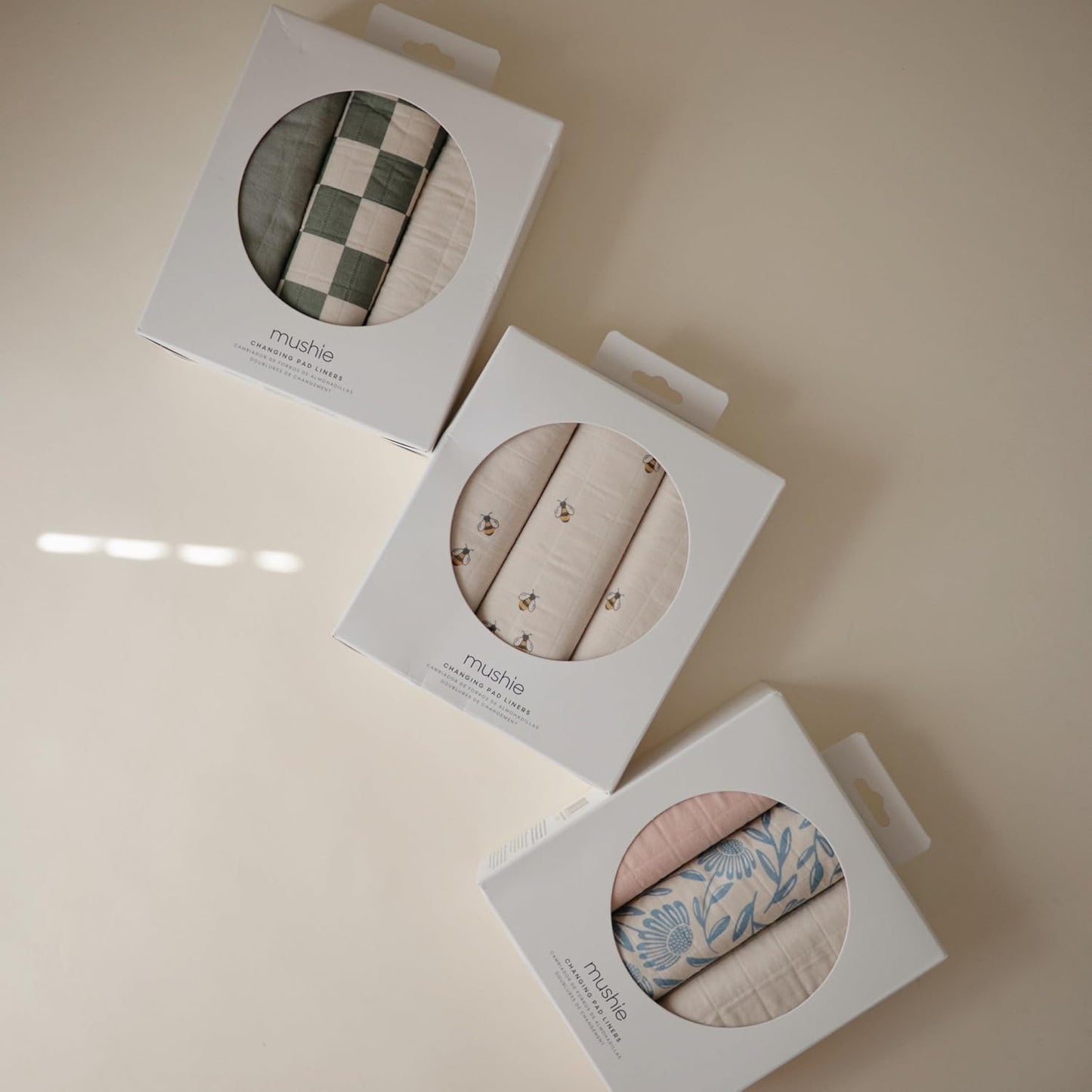 mushie Waterproof Changing Pad Liners | 100% Organic Cotton | Set of 3 (Bees Combo)