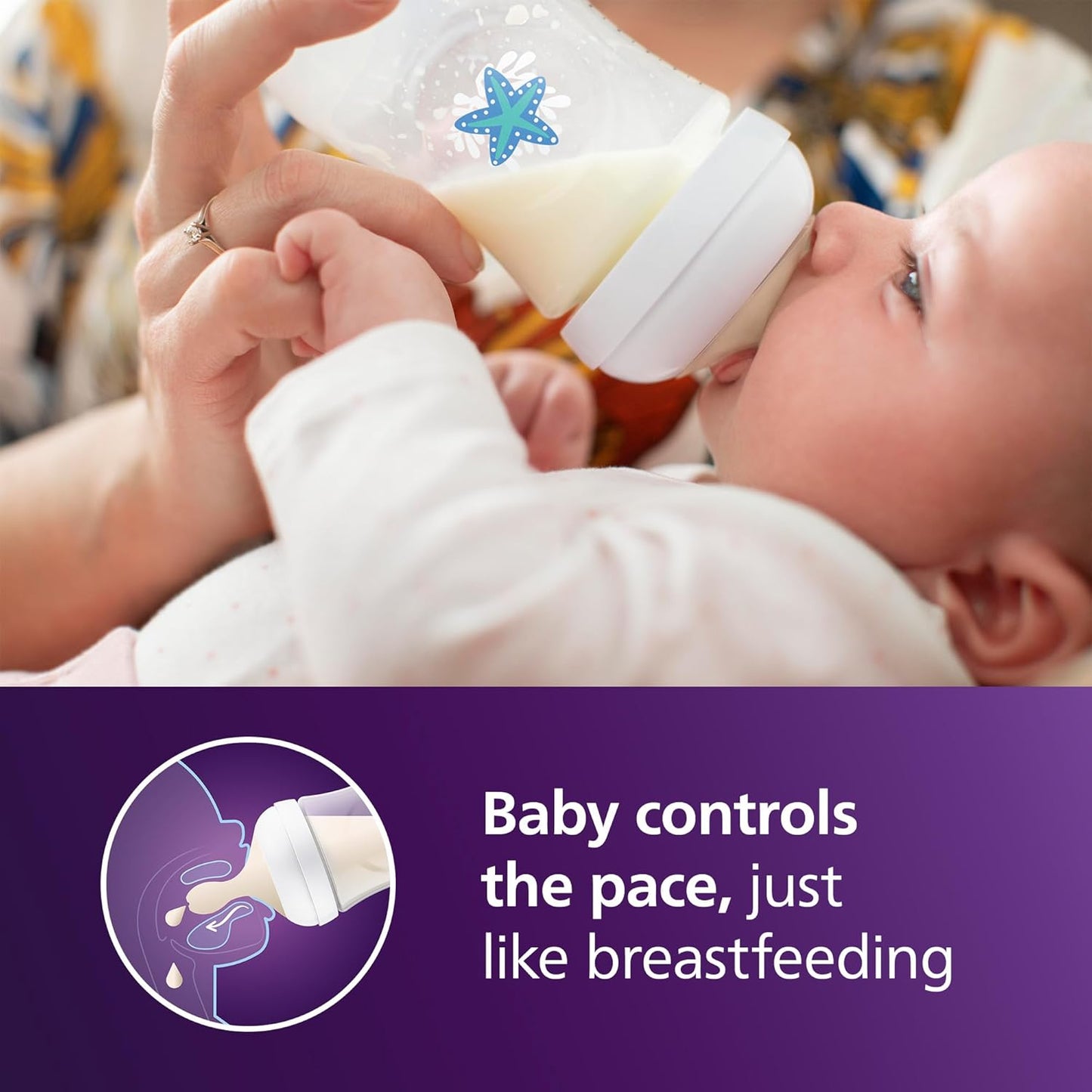 Philips Avent Natural Baby Bottles with Natural Response Nipples (Medium Flow, Flow 3), with Seahorse and Starfish Design, 9oz, 4-Pack, SCY903/68