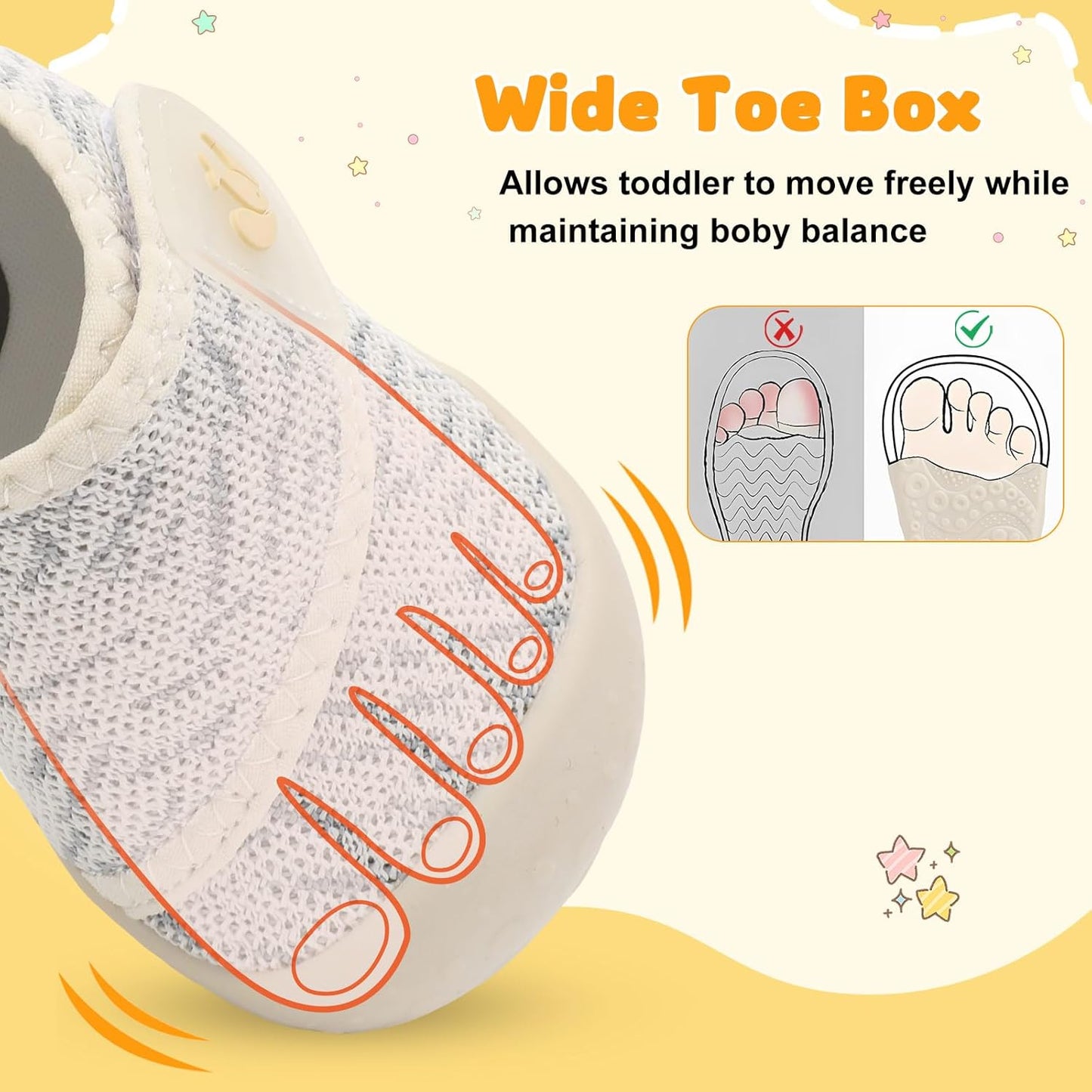 FEETCITY Baby First Walking Shoes Wide Baby Shoes Infant Sneakers Newborn Crib Shoe Barefoot Lightweight Slip On Shoe