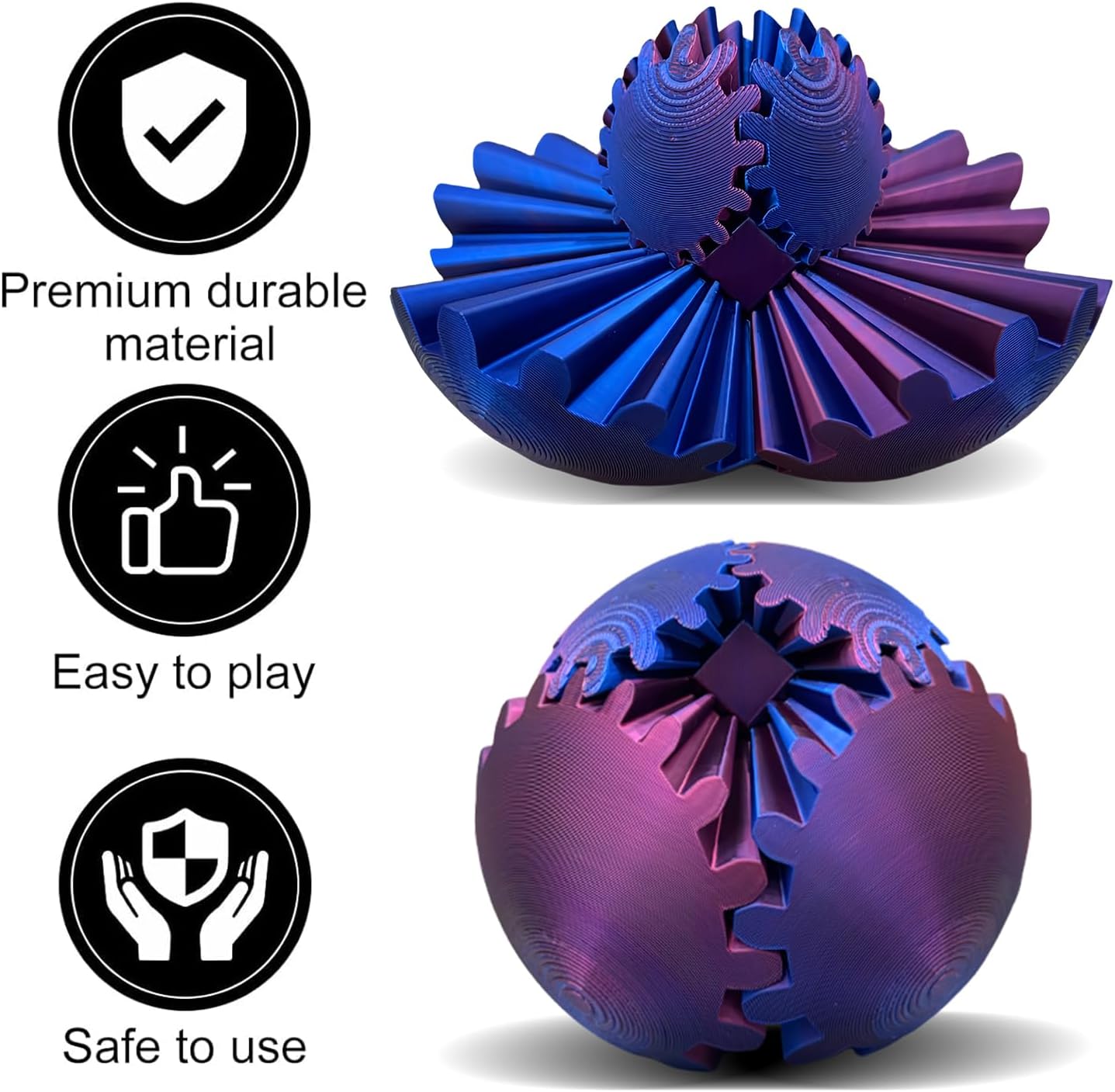 Gear Ball 3D Printed, The Steampunk Whirling Wonder Fidget Ball Toy, Gear Ball 3D Model Cube Fidget Toy, Funny Stress & Anxiety Relaxing Fidget Toy for Adults & Kids (Blue&Purple)