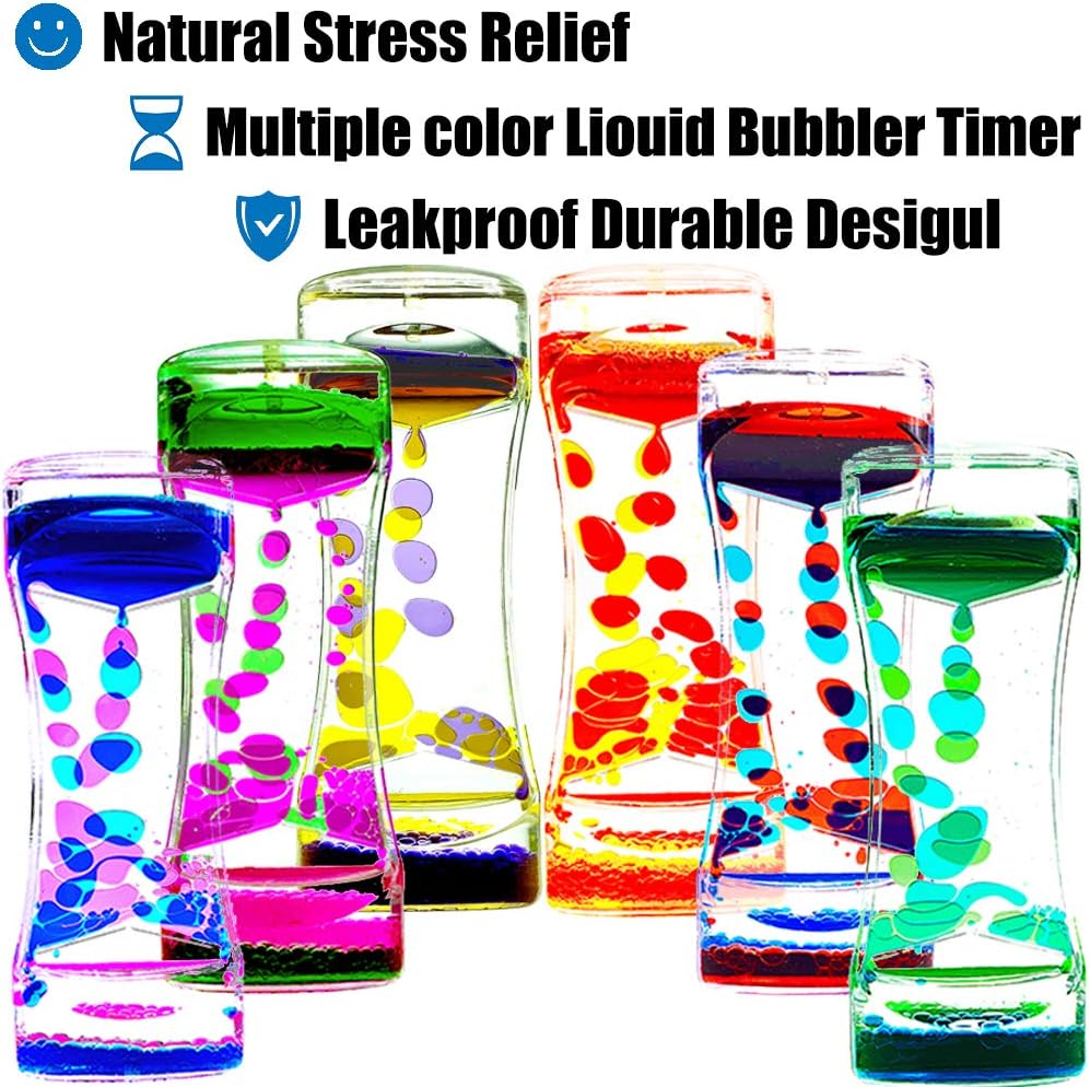 Liquid Motion Bubbler Timer Pack of 6 Great Desktop Colorful Hourglass Liquid Bubbler Sensory Anxiety Toys Autism ADHD Fidget Toys Activity Calm Relaxing Toys