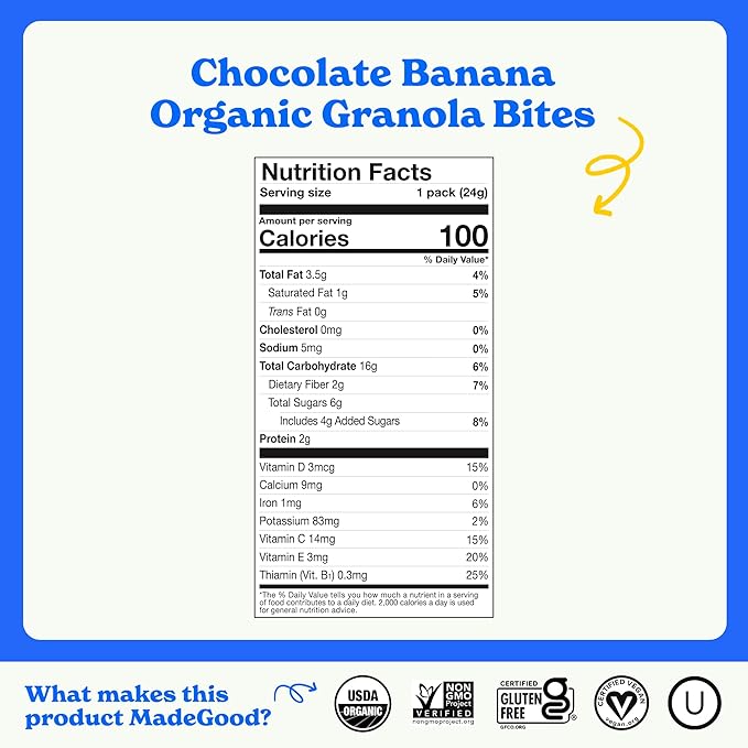 MadeGood Chocolate Banana Granola Bites, 28 Count, Organic and Delicious Snacks