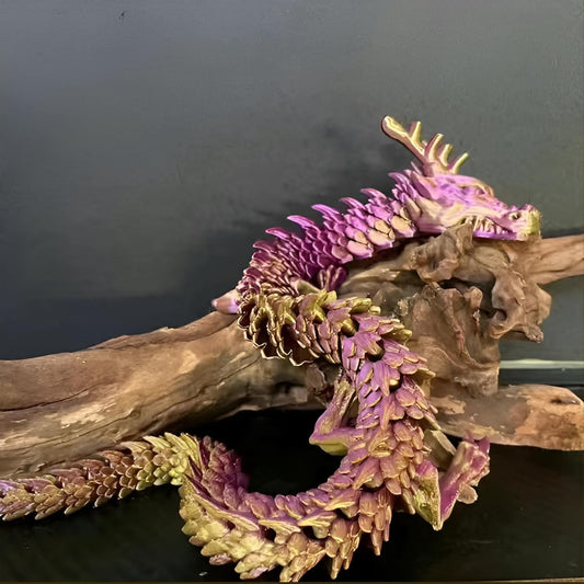 3D Printed Dragon Fidget Toy, 18in Surprise Mystery Dragon, Crystal Dragon Fidget Toy, Articulated Pye Dragon Fish/Display Cabinet/Home/Office Desktop Decor(Purple Gold)