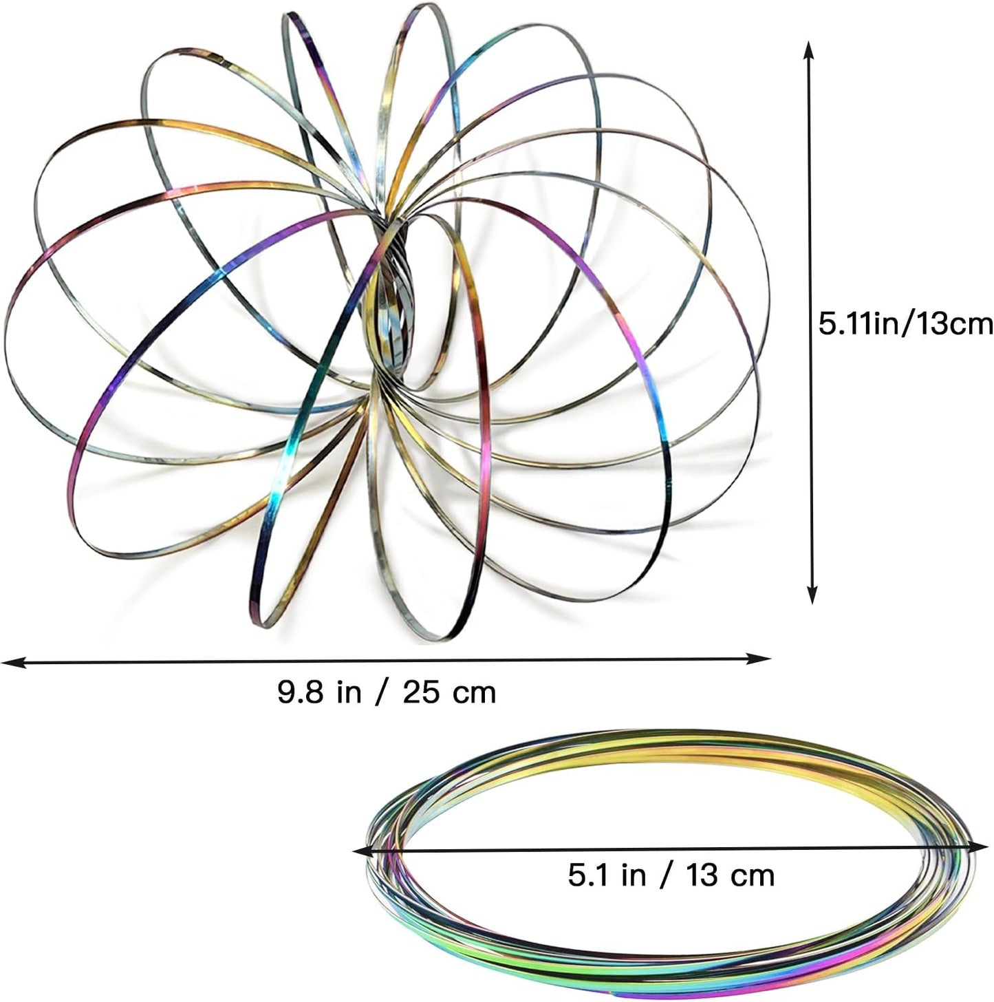 Jishi Flow Ring Magic Bracelet Fidget Arm Spinner Toy - Stainless Steel Metal Spiral Spinning Rings - Rainbow Iridescent