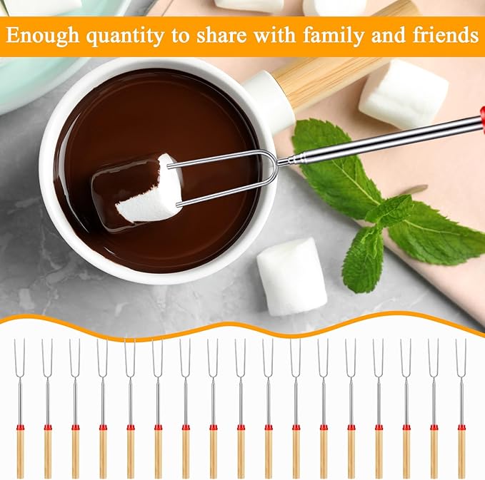 24 Sets S'mores Party Favor Includes Smores Sticks for Fire Pit Celebrate Smore Birthday Party Favors Tags with String Extendable Marshmellow Sticks Smores Skewers for Wedding Camping