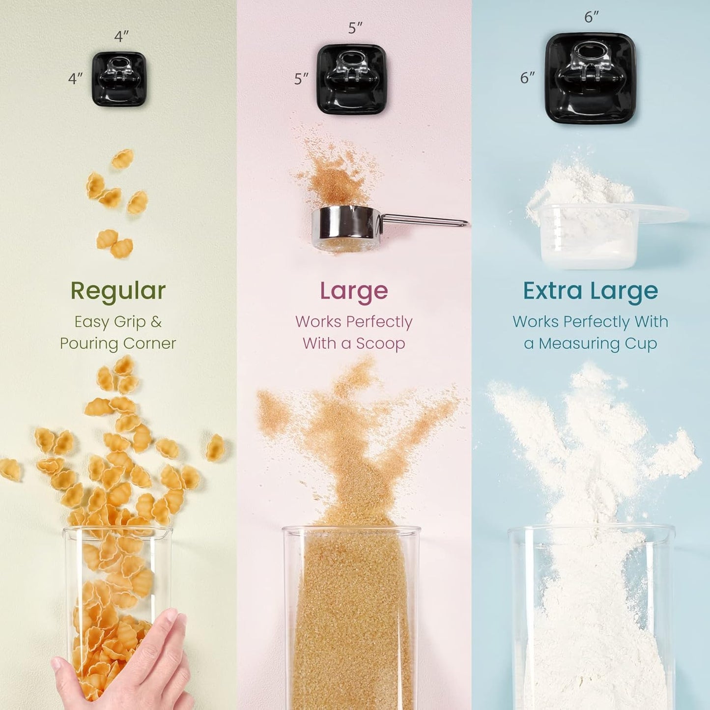 Felli Flip Tite Storage Container with Lid 6" XL Air Tight Ring Lock Top, Clear Acrylic Canister Set for Kitchen, Pet Cat Dog Food Treats, 5 lb Flour Sugar Pantry Organizer (Nest-L, Black)