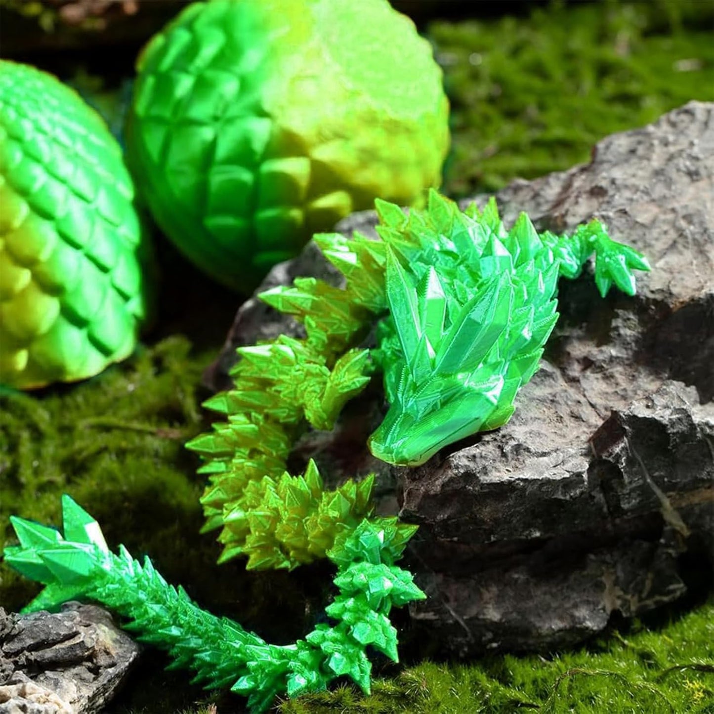 Easter Basket Stuffers, 3D Printed Dragon in Egg, Dragon Eggs with Dragon Inside, 12'' Full Articulated Dragon Crystal Dragon, Fidget Desk Toys Easter Eggs Fillers Easter Gifts for Kids (Laser Green)