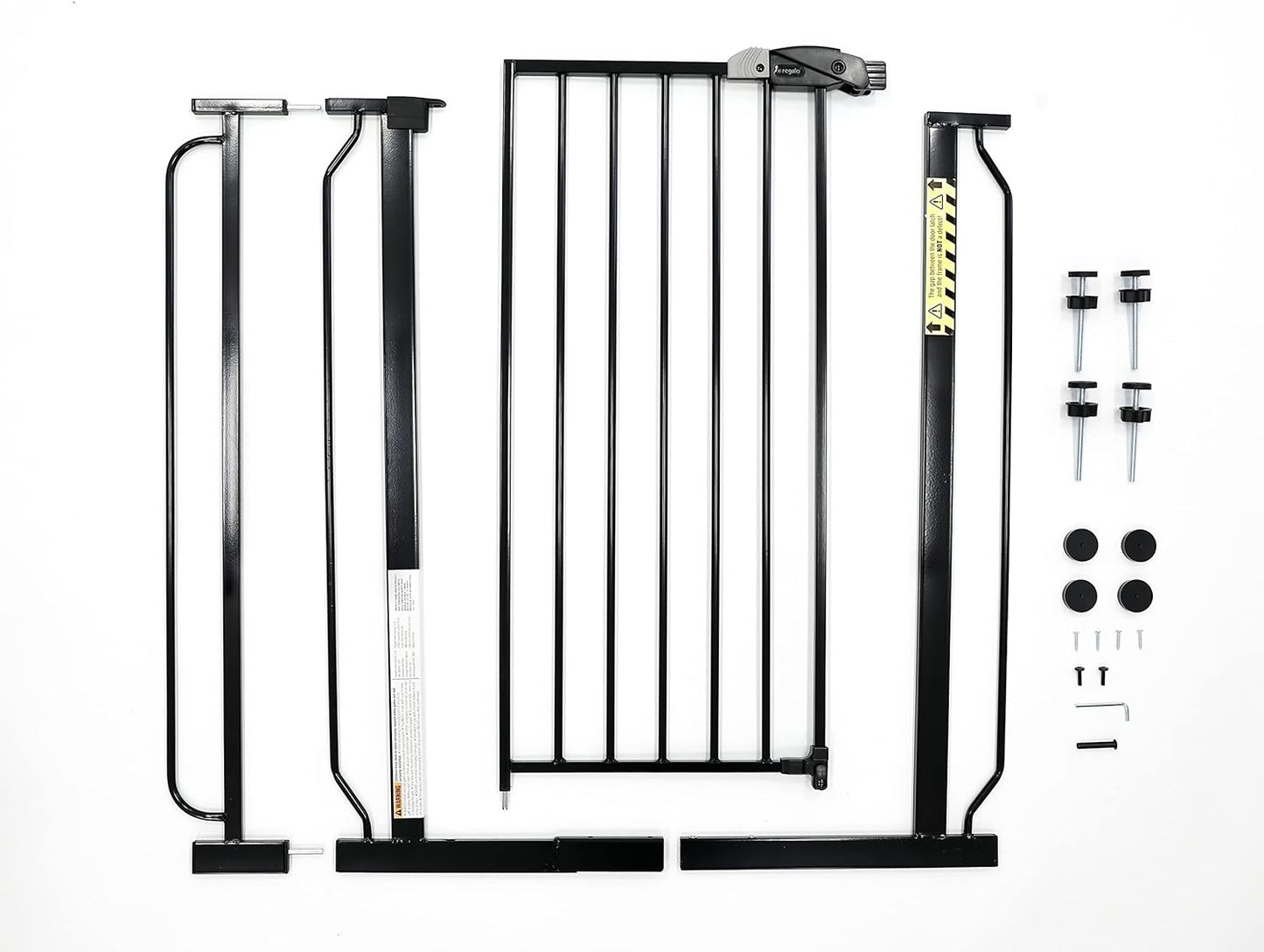Regalo Easy Step Extra Tall Walk Thru Baby Gate, Bonus Kit, Includes 4-Inch Extension Kit, Pressure Mount Kit and Wall Cups and Mounting Kit, Black, 4 Count (Pack of 1)