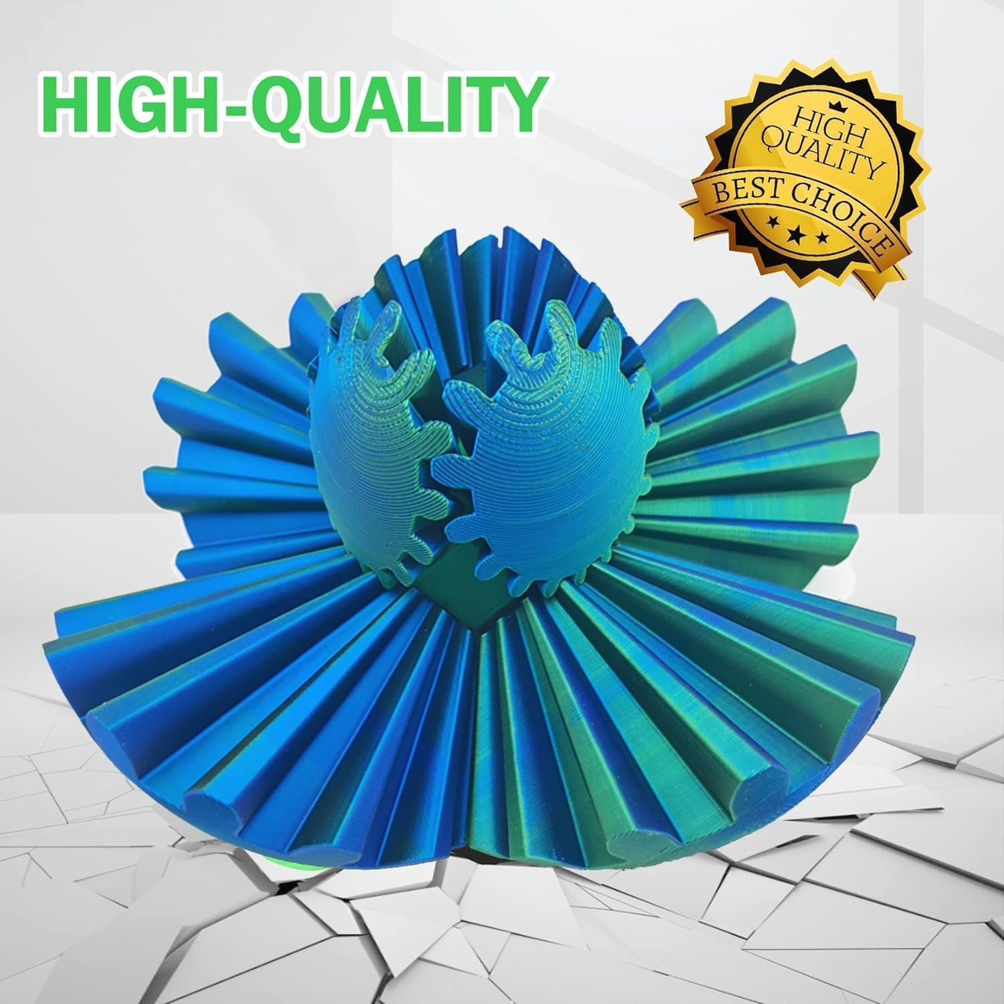 Gear Ball 3D Printed Gear Ball Spin Ball OR Cube Fidget Toy - Perfect for Stress and Anxiety Relaxing Fidget Toy, Desk Toy - Ideal for Sensory Needs and Autism (Blue Green)