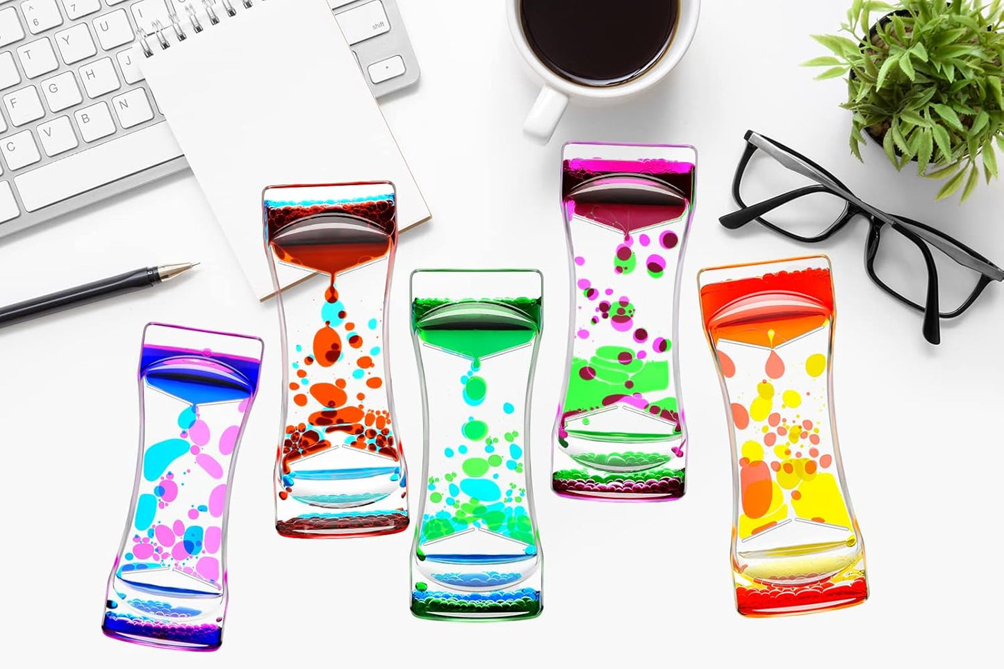 Red Blue Liquid Motion Bubbler Timer Set of 1 for Sensory Toys, Fidget Liquid Timer for Kids Adults, Autism Toys, Relaxing Activity, Oil Water Home Office Desk Toys, Stocking Filler Gift