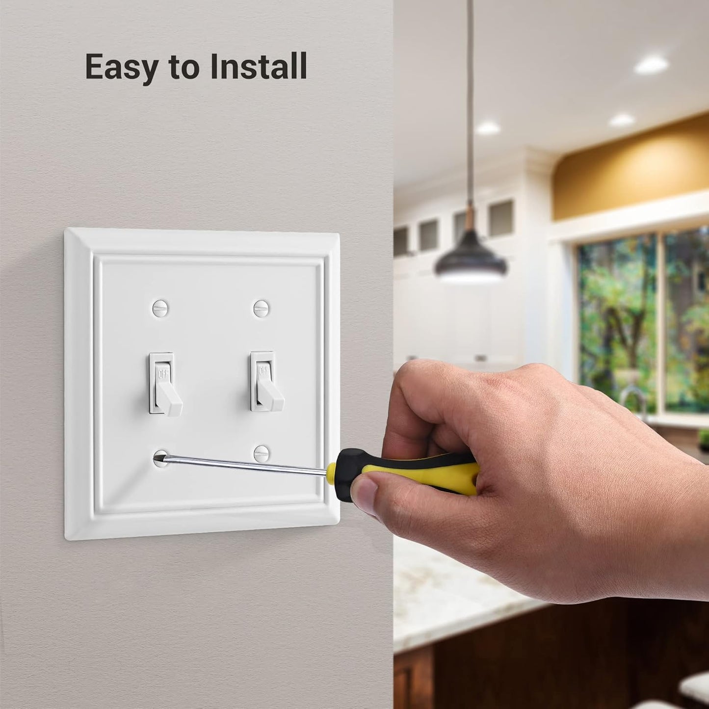 DEWENWILS White Light Switch Cover, Metal Toggle Light Switch Wall Plate, 2-Pack