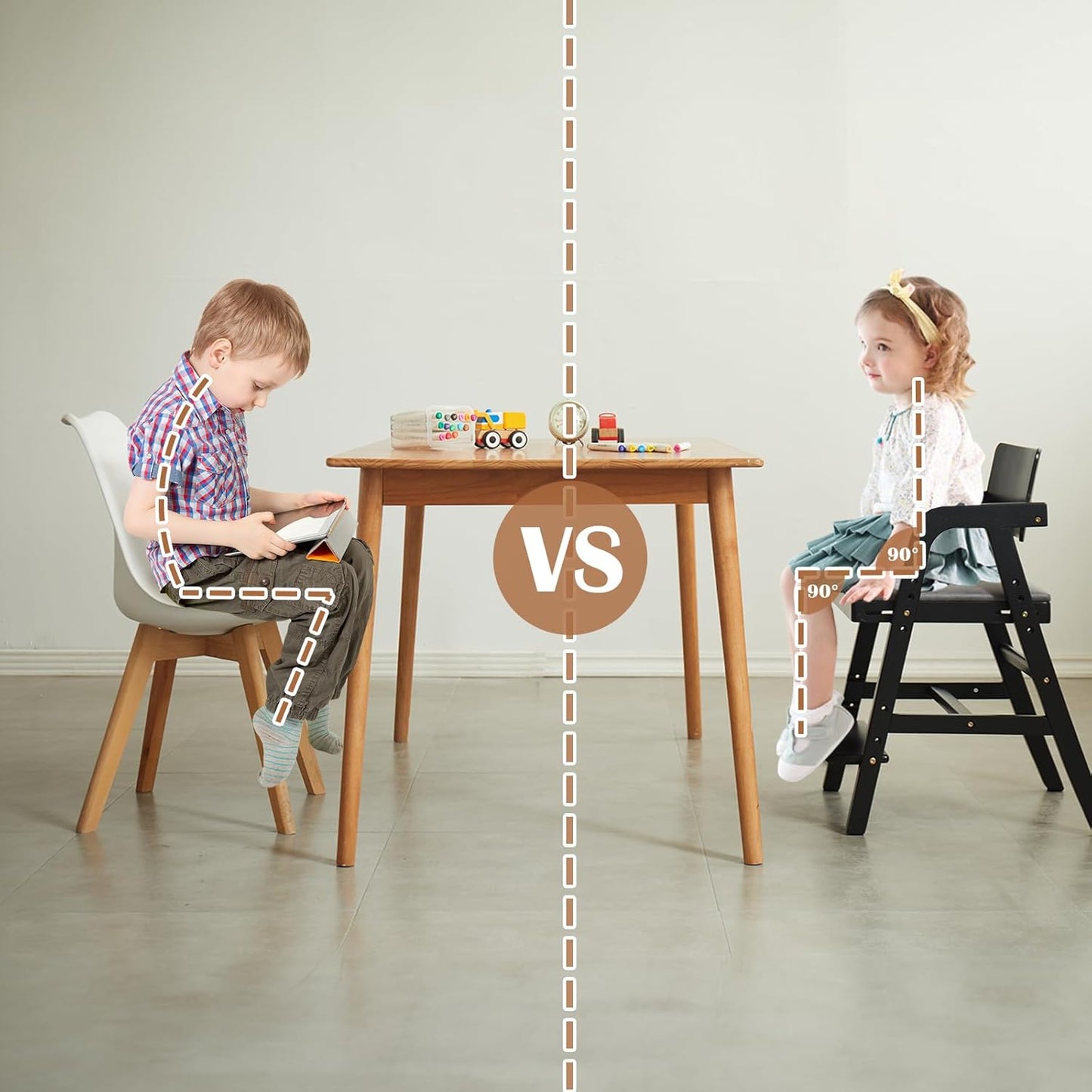 Solid Wood high Chairs for Toddlers,High Chair Grows with Kid for Dining, Study Chair for Children, Black