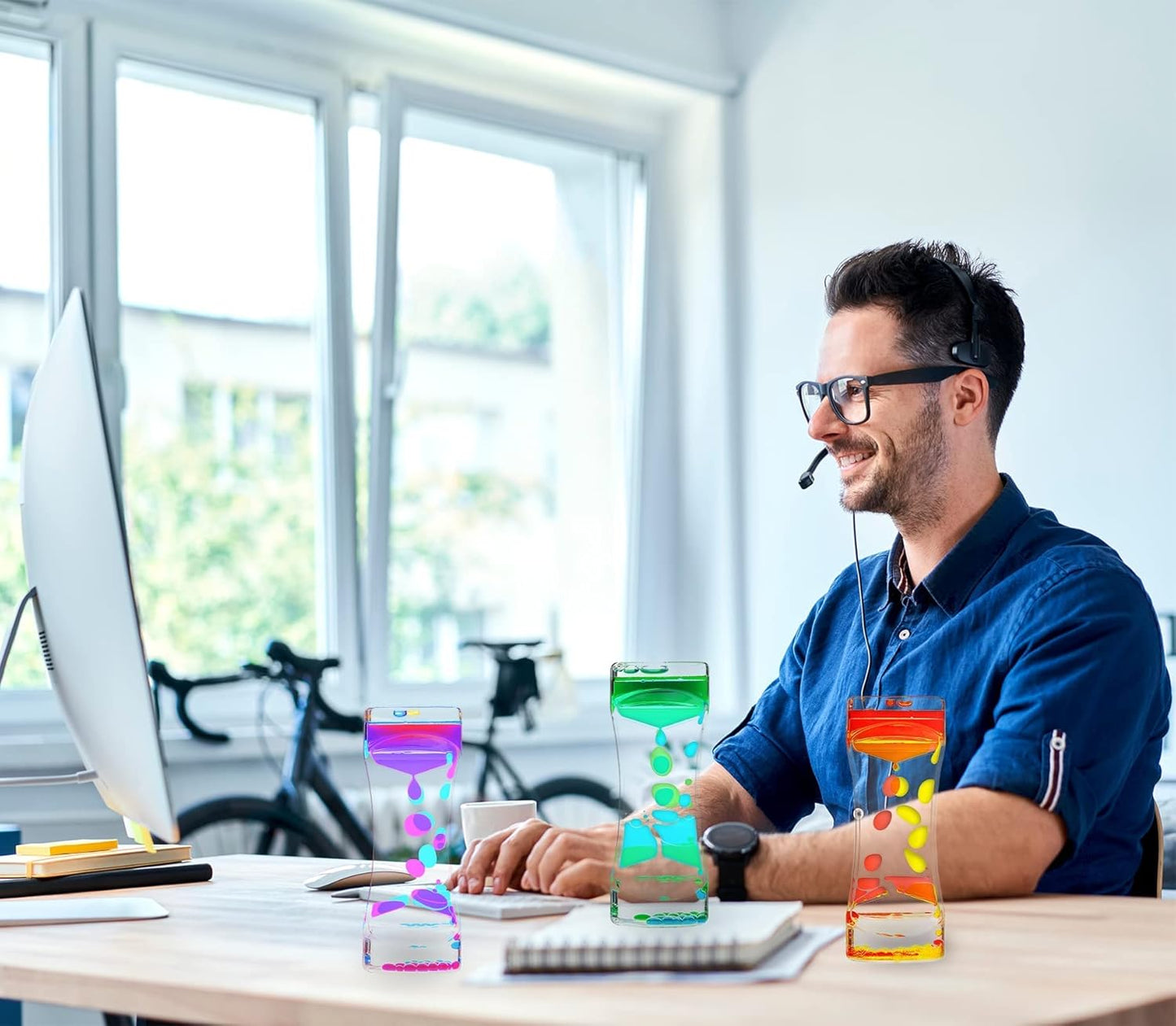 Liquid Motion Bubbler,CAILINK 3 Pack Kids and Adults Relax Sensory Toys,Stress Relief Fidget Water Timers,Colorful Hourglass,ADHD Anxiety Autism Activity,Home Office Desk Decor