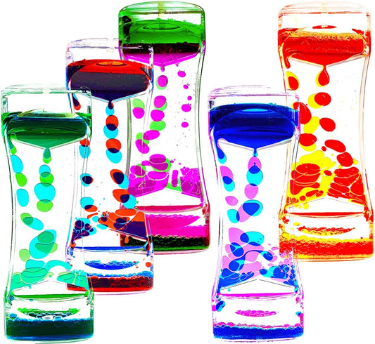 Liquid Motion Bubbler Timer Pack of 5 Colorful Hourglass Liquid Bubbler Sensory Anxiety Toys Autism ADHD Fidget Toys Children Activity Calm Relaxing Desk Toys for Kid's Teenager Adults
