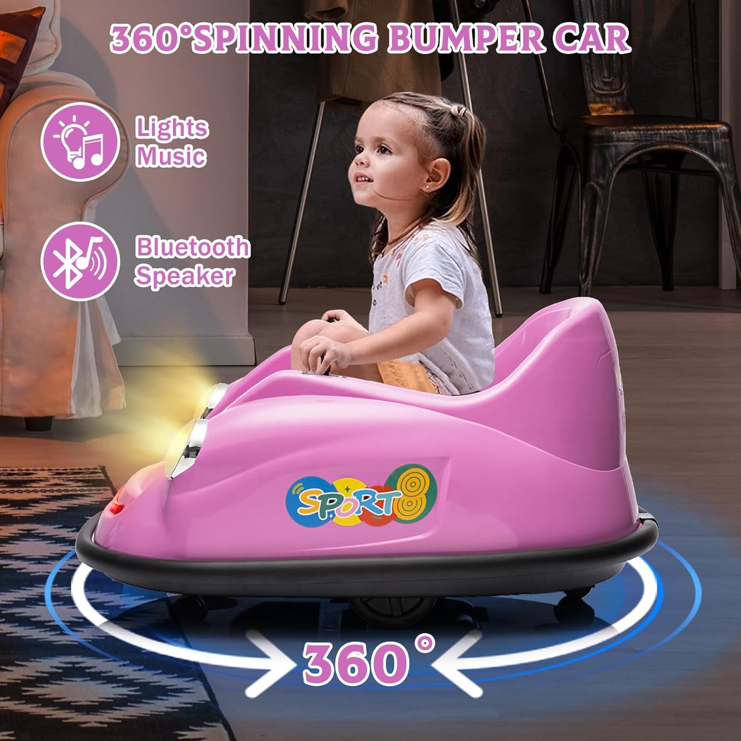 12V Bumper Car for Toddlers, Electric Toy Ride on Battery Car with Kids W/Parent Remote Control, 2-Speed, 360 Degree Spin, Music & LED Lights for Kids, Purple