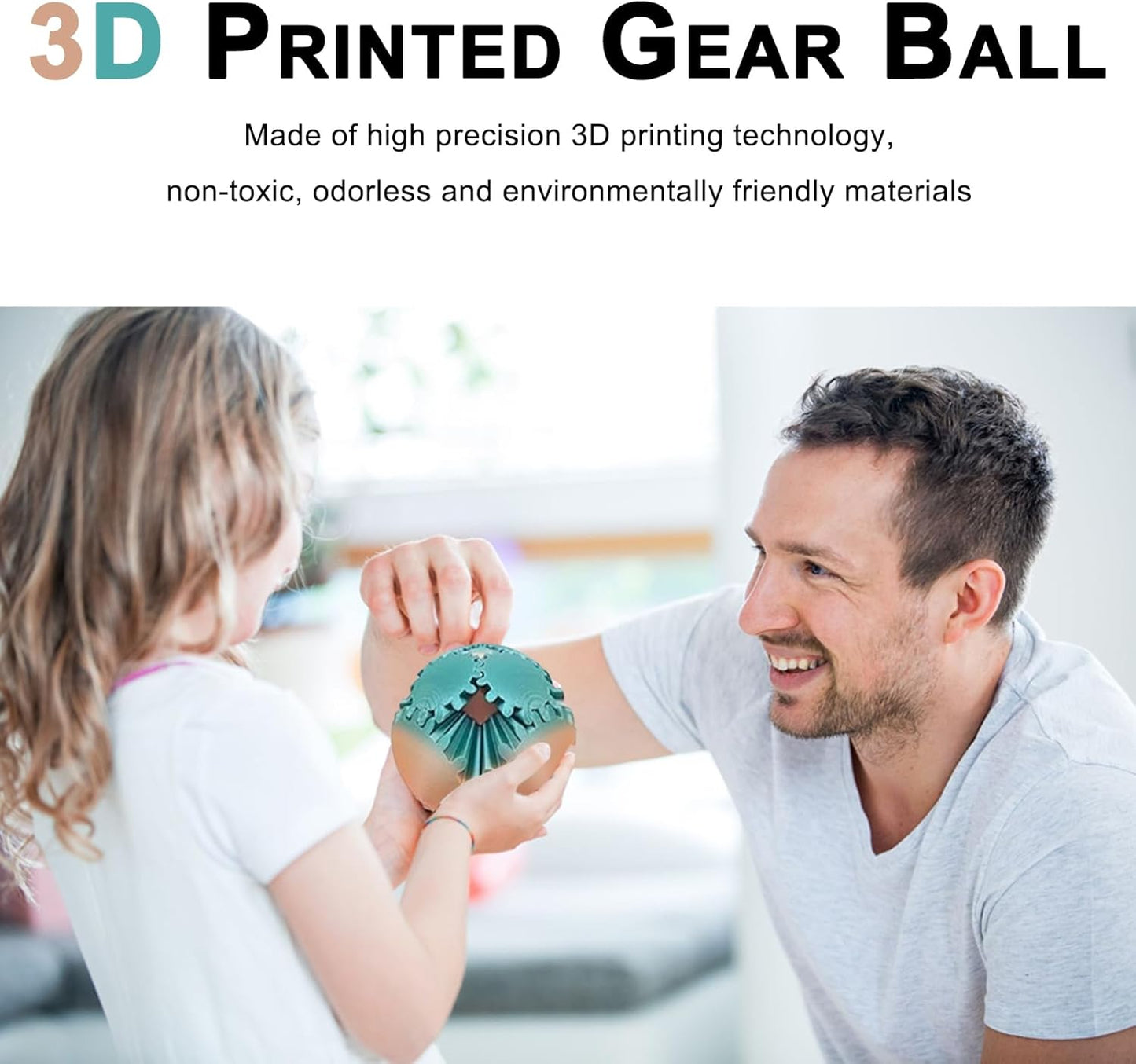 Gear Ball 3D Printed Gear Ball Rotating Ball Cube Gadgets, Gear Balls for Work or Travel Stress Toys Gear Toys, Stress and Anxiety Relief Gear Toys Perfect Desk Toys! (Blue Green, 8CM/3.15in)