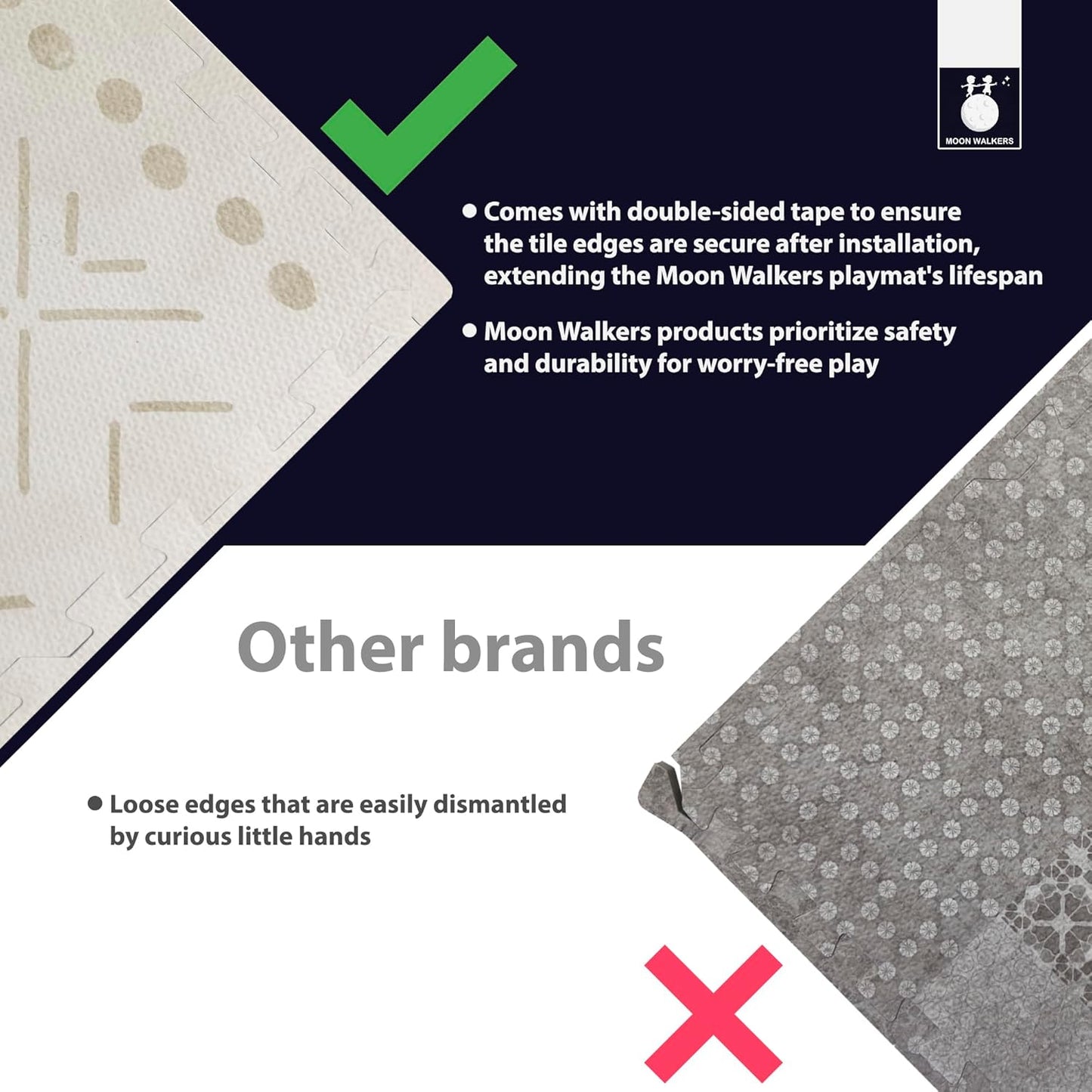 MOON WALKERS Stylish Boho Baby Play Mats for Floor,(6x6ft) Play Mat for Babies and Toddlers, Non-Toxic, Soft, Thick, Tummy Time Mat for Crawling (Extra Large 9 Tiles, Ivory Aztec)