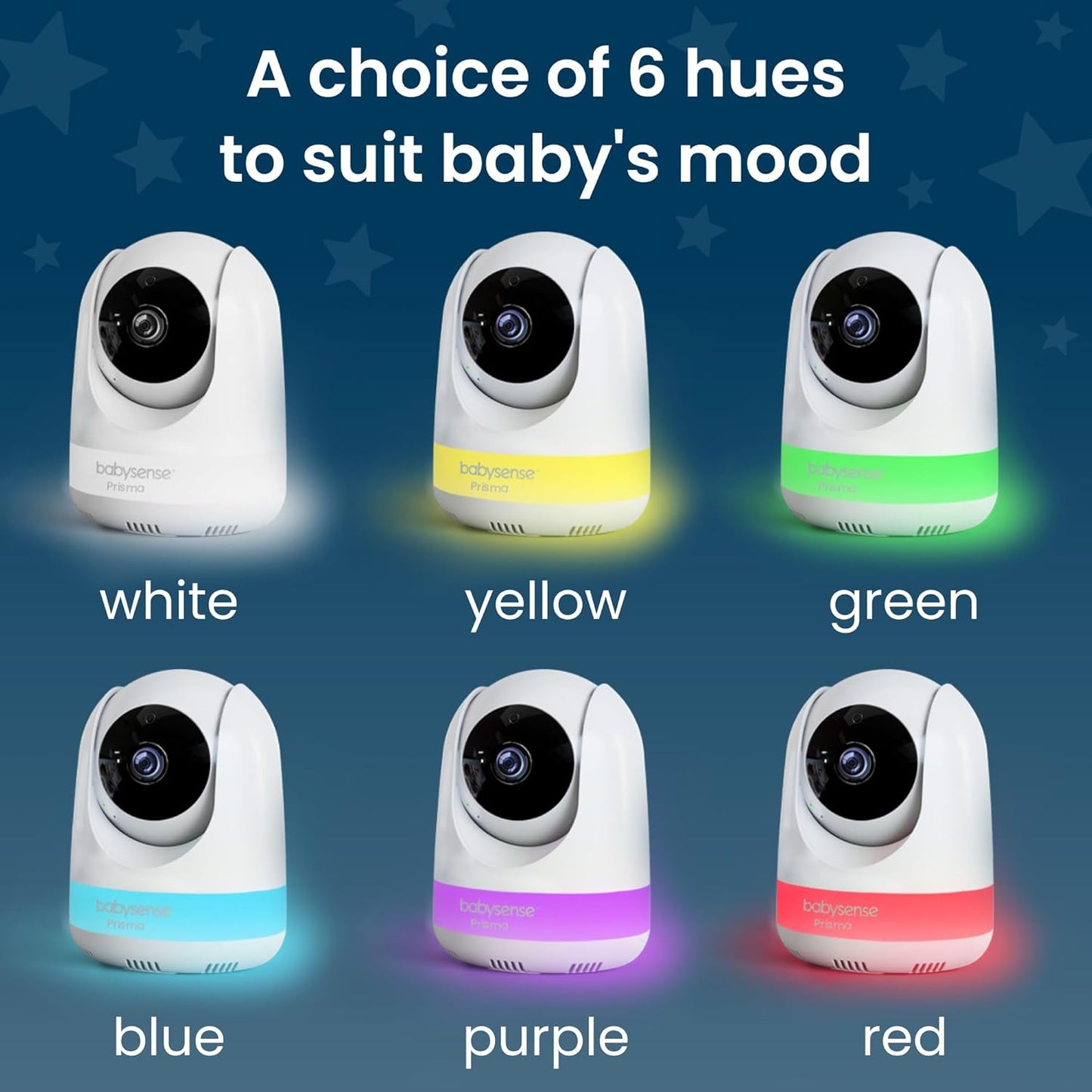 Babysense Prisma Baby Monitor with Camera and Audio, 5” HD Video Baby Monitor, 6-Color Night Light, Split Screen, Baby Sound Machine with White Noise & Lullabies, Secure No WiFi