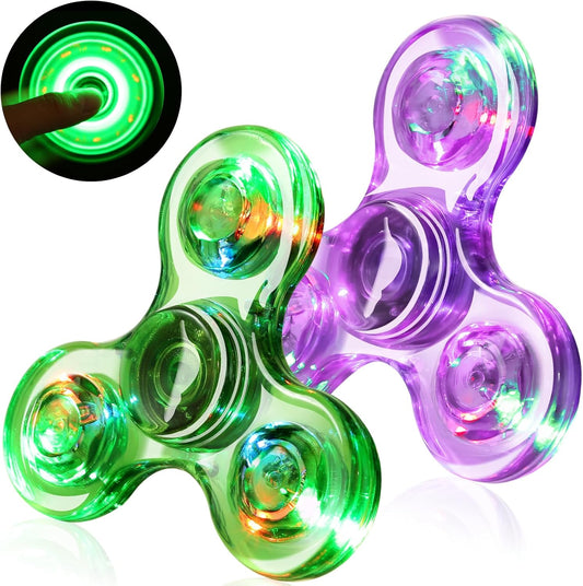 SCIONE 2Pack Fidget Spinners for Kids, LED Light up Sensory Fidget Toys for Kids Adults, Glow in The Dark Toys for Teens Boys Girls Halloween Classroom Prizes, ADHD Stress Anxiety Relief Fidgets