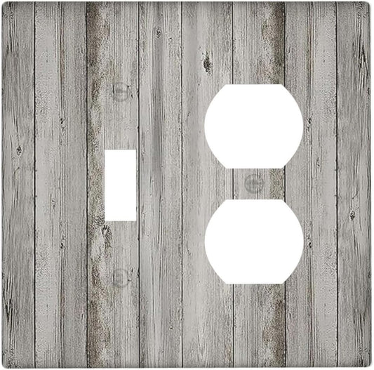 Wallplates Farmhouse Rustic Grey Barn Door Wood 1 Toggle 1 Duplex Switch Plate Electrical GFCI Faceplate Decorative Light Switch Covers for Bedroom Cabin Decor