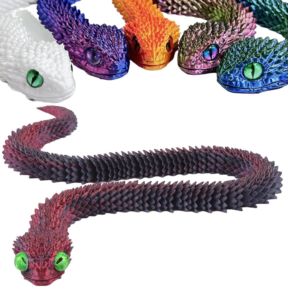 3D Printed Animals-Snake Viper, 24 in Surprise Mystery Snake Fidget Toy Creative Toy 3D Printed Articulated Snake Collectibles Home Office Executive Desk Decor (Black Red)