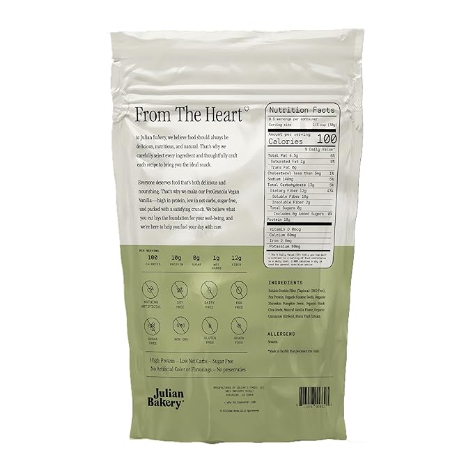 Julian Bakery® ProGranola® Cereal | Vegan | Vanilla Cluster | 10g Protein | 1 Net Carb | Gluten-Free | Grain-Free | 9oz (3 PACK)