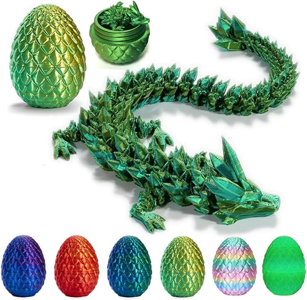 3D Printed Dragon Egg, Mystery Crystal Dragon Egg Fidget Toys Surprise, Articulated Crystal Dragon Eggs with Dragon Inside (Laser Yellow Green)