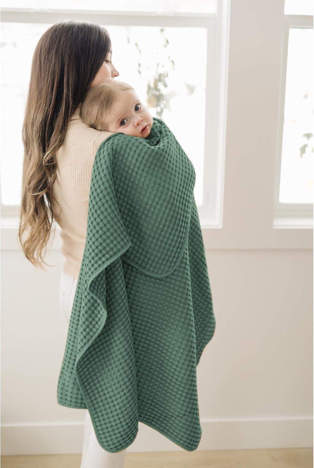 Konssy Waffle Baby Blanket - Soft & Cozy Nursery Swaddle Blanket, Lightweight Toddler Throw for Boys & Girls, Ideal for Wrapping(Green)