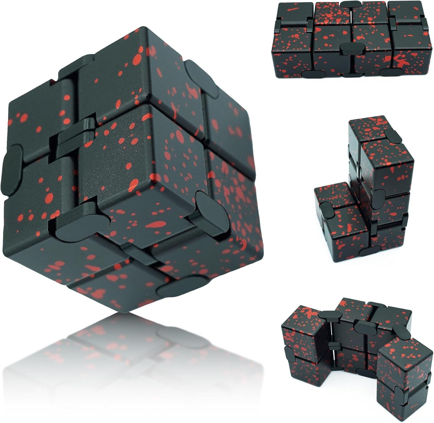 Infinity Cube Fidget Toy, Metal Anxiety Relief Toys Fidget Cube for Adults, ADHD Desk Toys for Kids Boys Girls for Stocking Stuffers, Easter Basket Stuffers (Black Red)