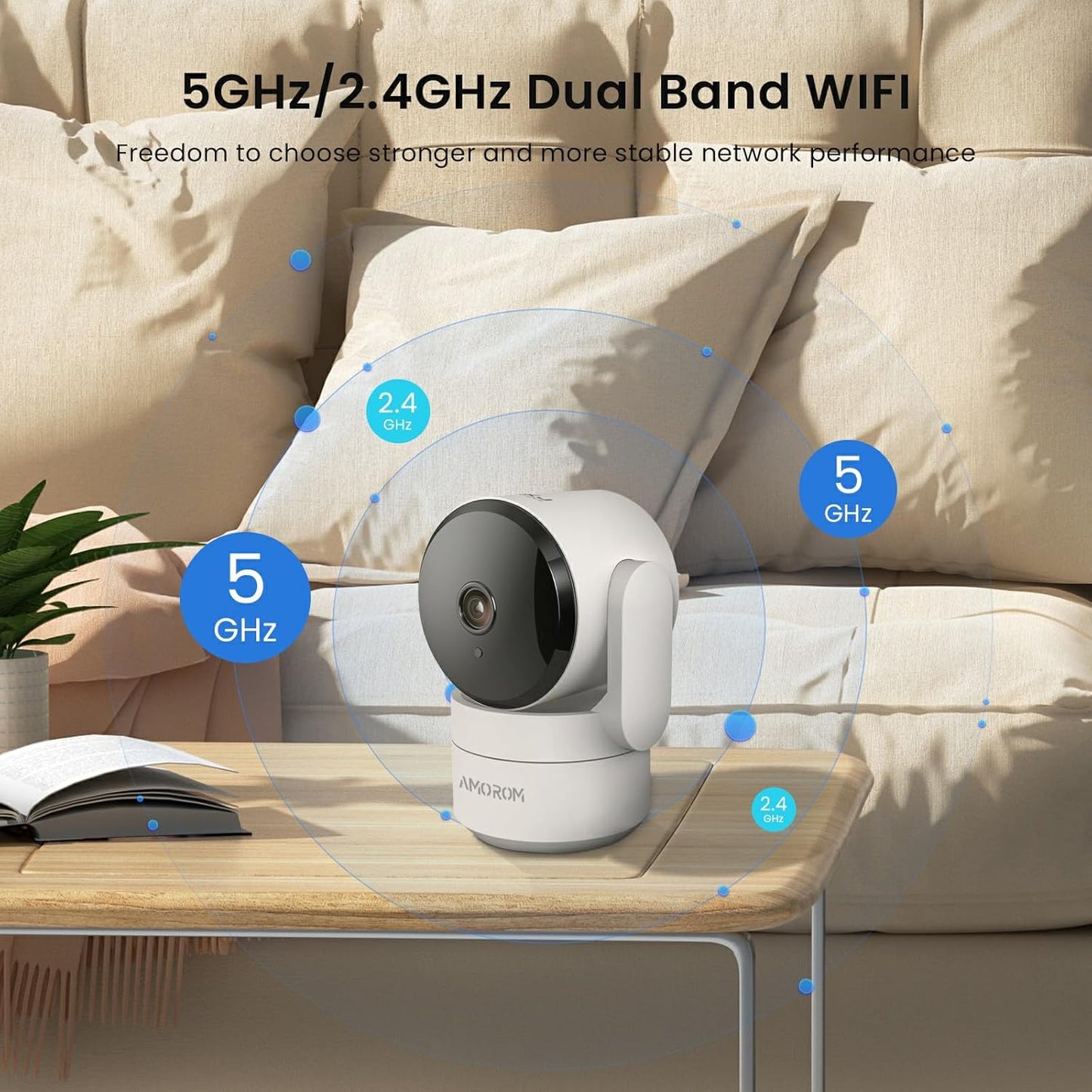 2K Pan-Tilt Indoor Security Camera, 360° Pet/Dog Monitoring, Motion Tracking, Night Vision, 2-Way Audio, Motion Alerts, Compatible with Alexa & Google Assistant (2.4GHz & 5GHz)