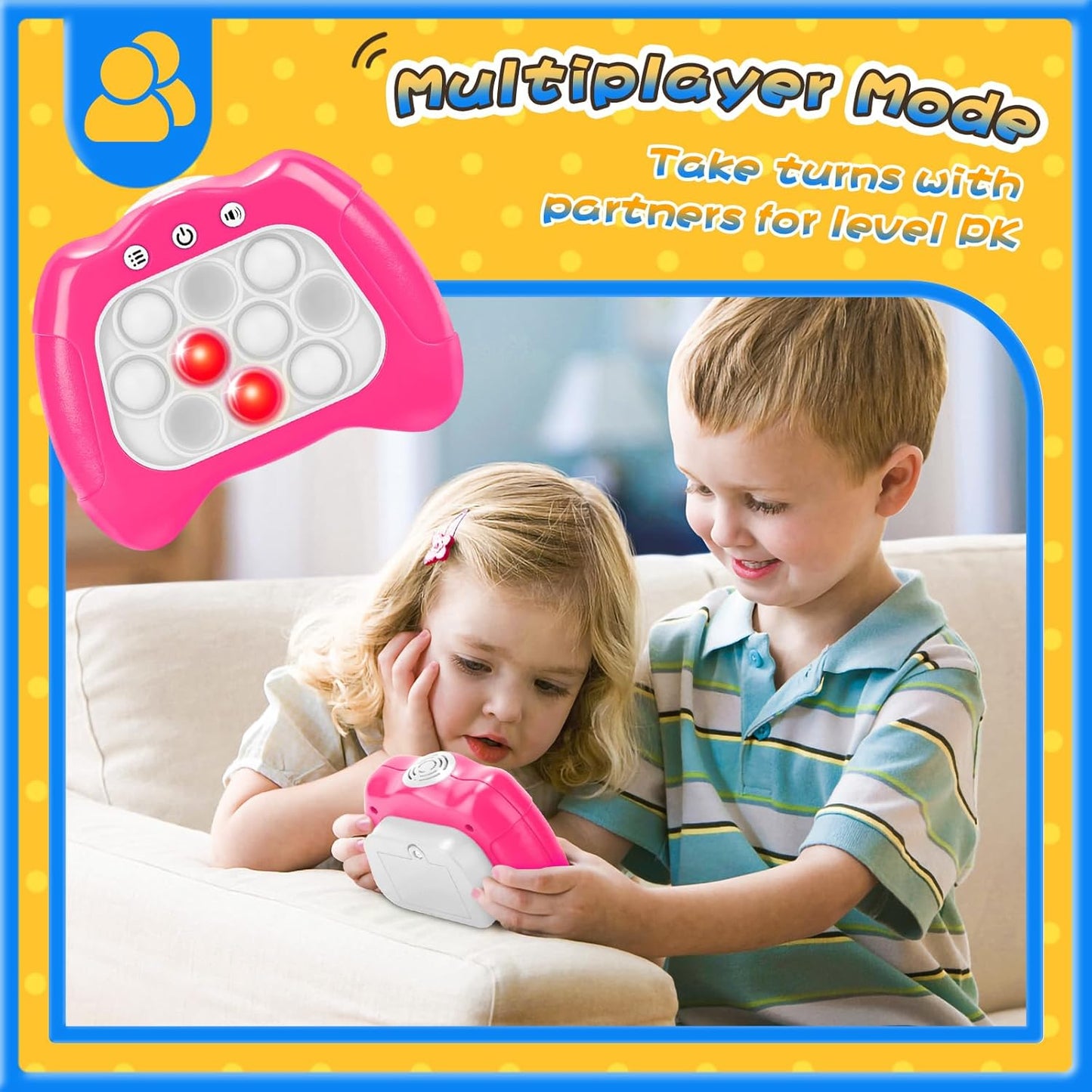 Fast Push Bubble Game, Light-up Pop Game Fidget Toys for Kids and Adults, Electronic Handheld Quick Push Bubble Game, Stress Relief Toys for 6 7 8 9+ Year Old Boys & Girls (Pink)