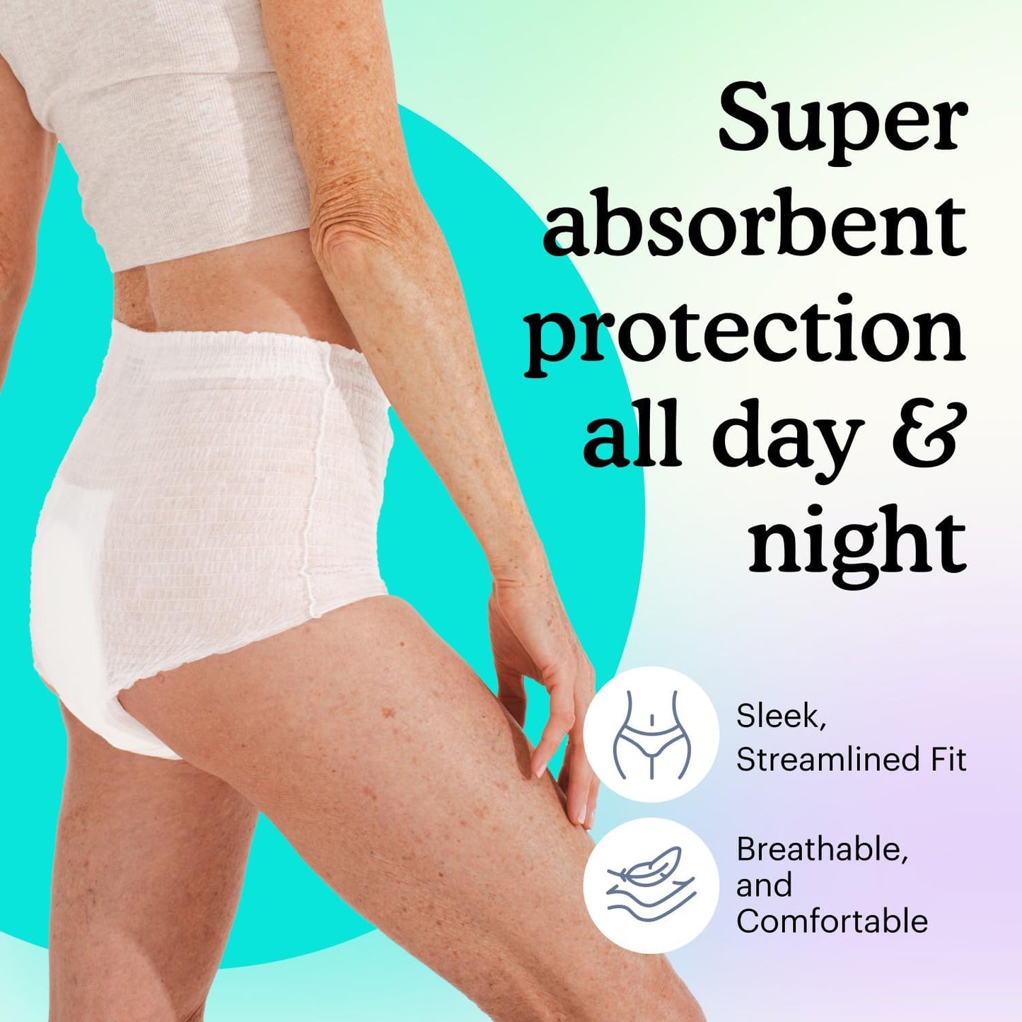 Because Adult Incontinence Underwear for Sensitive Skin - Women - Premium Overnight Disposable Briefs, Anti Odor - White, X-Large - Absorbs 6 Cups - 48 Count (4 Packs of 12)