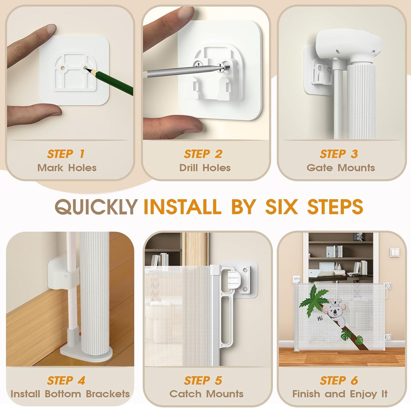 HOMEAL Retractable Baby Gate for Stairs - Extra Wide Baby Gate Tall, Long Mesh Pet Dog Gate Indoor Outdoor, Kids Safety Gate for Doorways, Deck, Porch, Hallways, Patio (White,Width Up to 71")