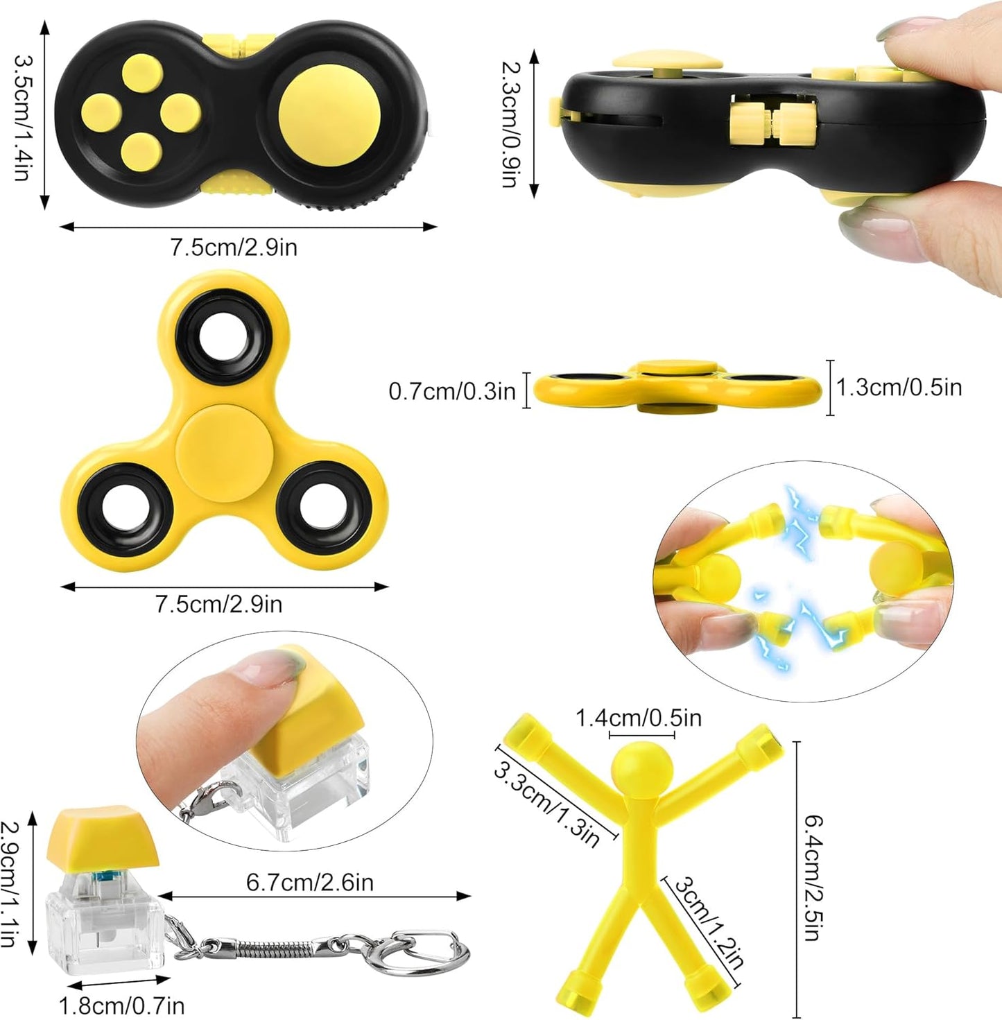 Fidget Toy Set, Fidget Toys for Teens, Adults Fidgets for Anxiety and Stress, Desk Fidgets for Adults, Fidget Sensory Toys Autism Children (Yellow)
