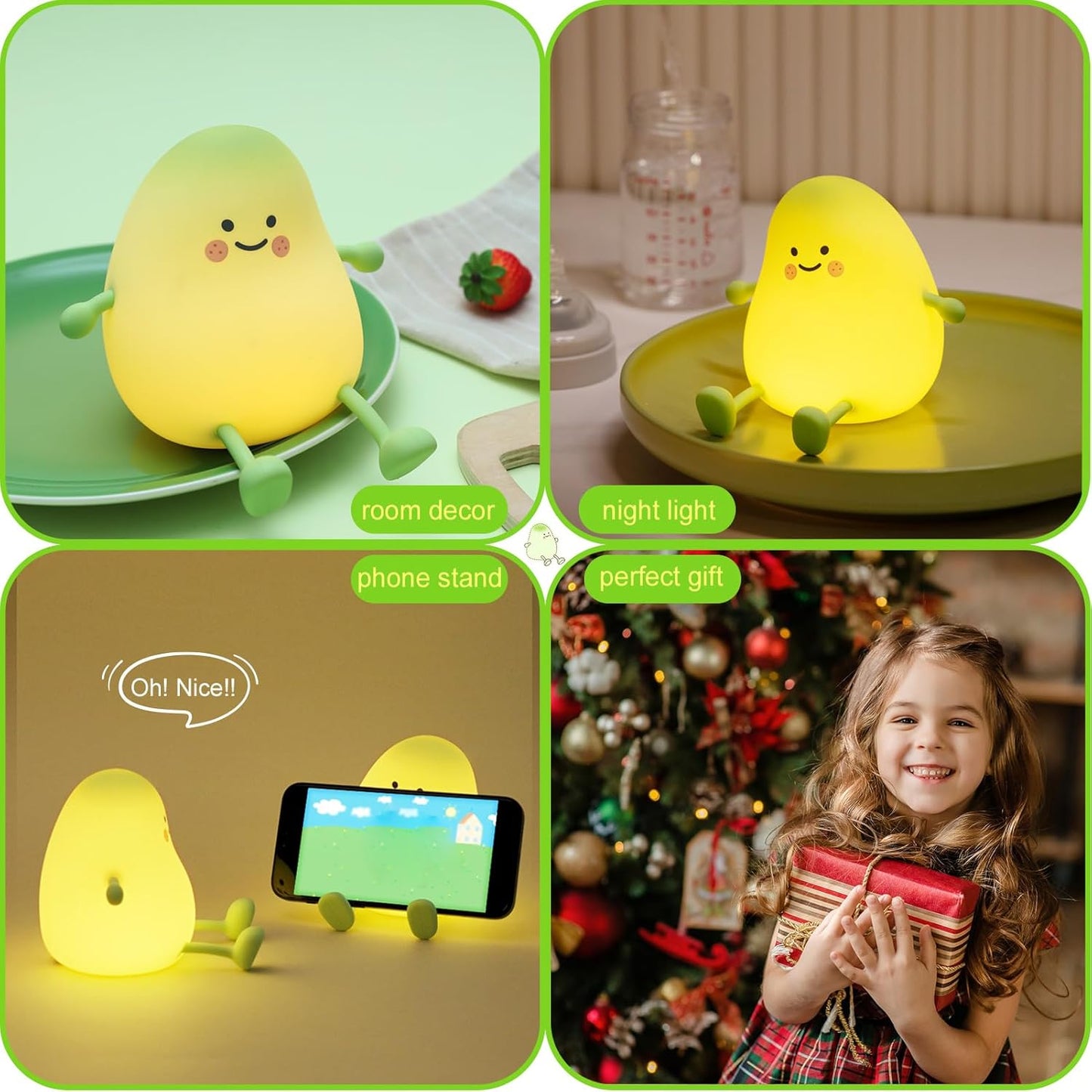 Cute Night Light for Kids, Mango Sleep Lamp Warm Light Bedroom Decor Kids Night Light, Silicone Nightlight Baby Nursery Night Lights, Birthday Christmas Gift