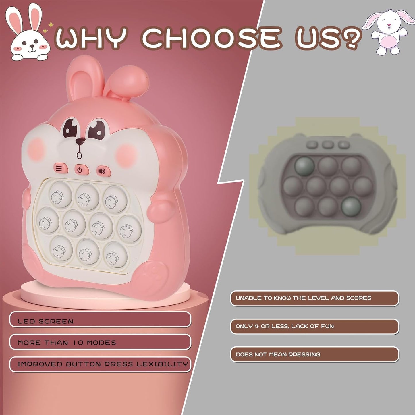 Fast Push Game Pop Fidget Toys for Kids, Fast Push Bubble Game, Quick Push Pop Game for Boys & Girls Age 3-12, Handheld Puzzle Game Sensory Toys Relaxation and Decompression (Pink Bunny)