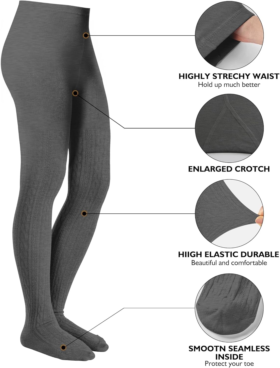 Baby Girls Tights Cable Knit Toddler Leggings Winter Solid Cotton Tights School Stockings 2 Pack 2T-12 Years