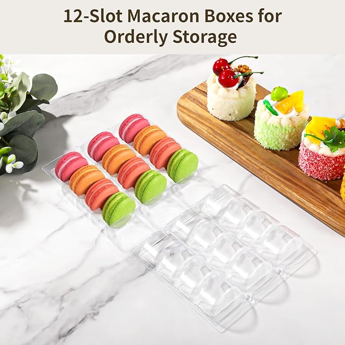 24 PCS Macaron Boxes, 12-Slot Dessert Cases for Macarons Small Cakes, Clear Plastic Macaron Storage Containers, Macaroon Packaging Display Trays for Cookie Wedding Party Gifts
