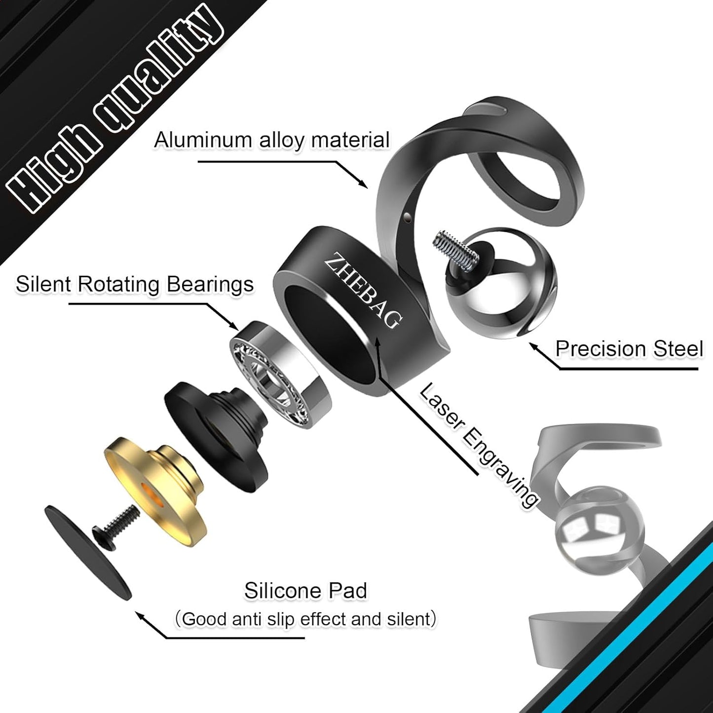 Kinetic Desk Toy, Metal Fidget Toys for Adults, Unique Optical Illusion Stress Reducing Desktop Spinning Toy, Adult Sensory Toys, Decorative Gifts for Offices and Cars(Gray-Silver)