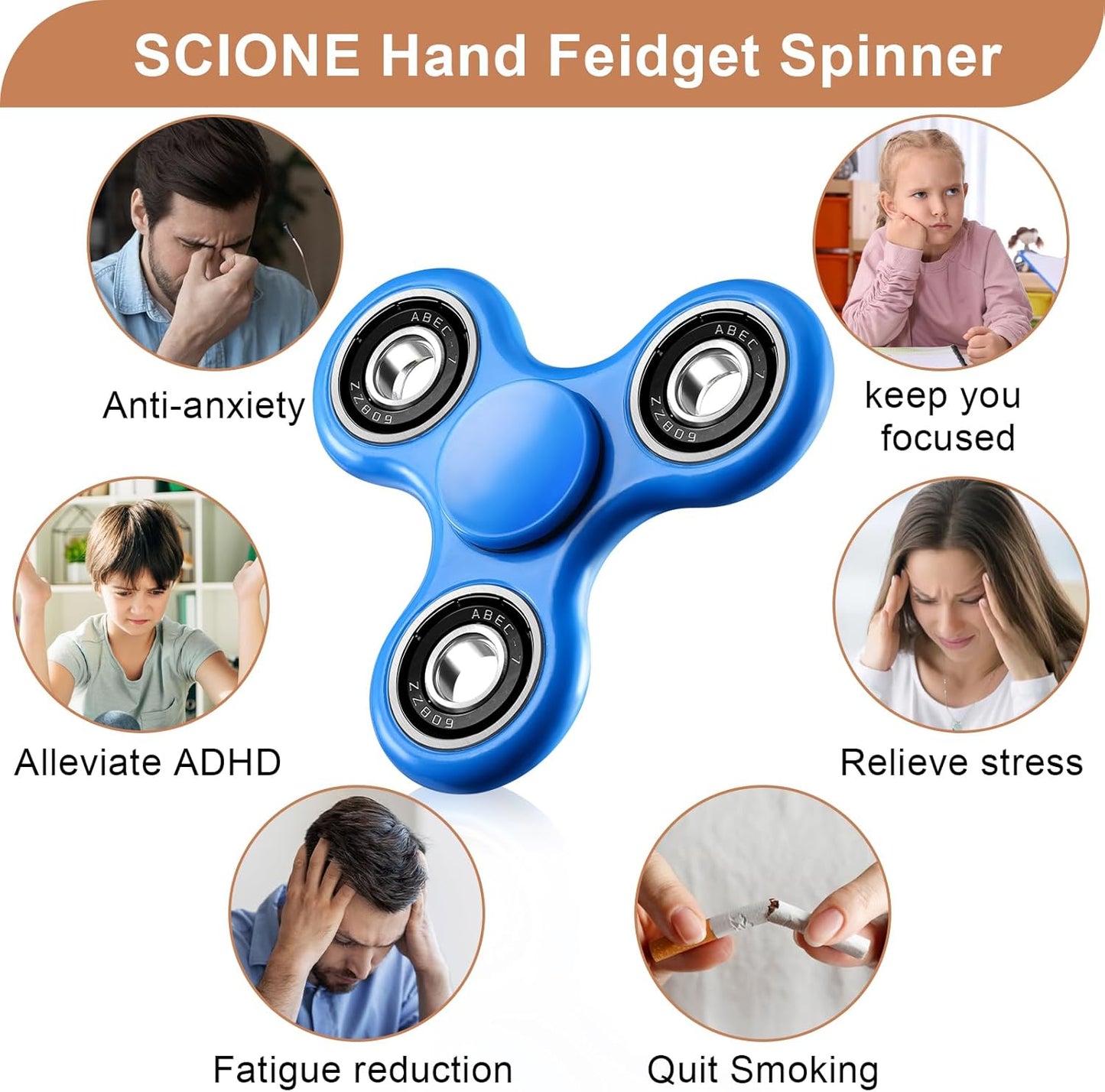 SCIONE Fidget Spinner Toy 1 Pack, Stress Anxiety Relief Sensory Fidget Toys for Kids Adults, Cool Fidget Spinners for ADHD Autism Birthday Gifts Stocking Stuffers Classroom Prizes for Boys Girls