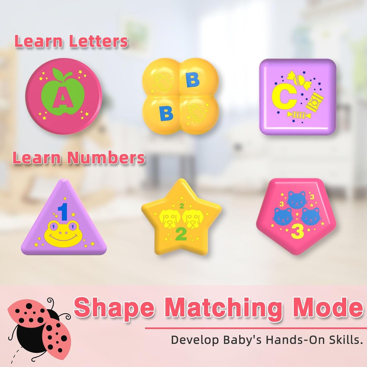 Baby Crawling Toys 6-12 Months,Musical Ladybug Crawling Toy for Infants 0-3-6 7 8 9 10 12-18 Months,Early Education Light Up Music Walking Toys,Shape Matching,Tummy Time Toys for Boy Girl Gift.(Pink)