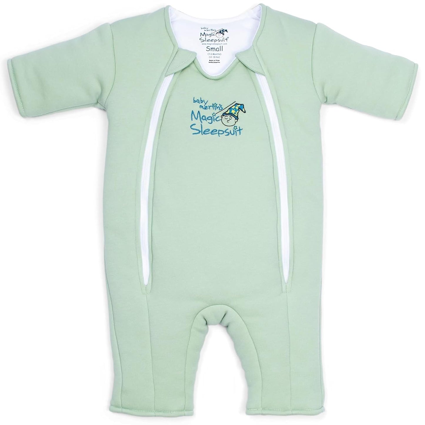 Magic Sleepsuit Baby Merlin's Cotton Baby Swaddle Transition Product - Soft and Cozy Design, Double Zipper for Easy Diaper Changes, Promotes Safe Sleep, 3-6 Months - Sage Green - Small 12-18lbs