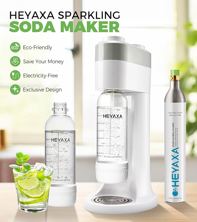 Sparkling Water Maker, Soda Maker Machine for Quickly Creating Refreshing Soda, Includes 2x BPA-Free 1L Carbonation Bottle, Compatible with 60L CO2 Carbonator (White, 1 L)