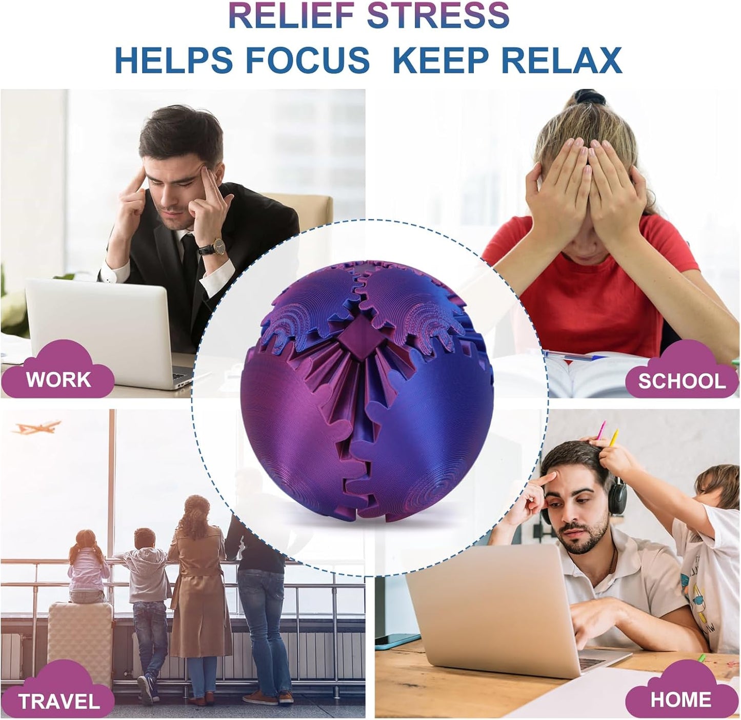 Gear Ball, Gear Sphere, 3D Printed Gear Ball Spin Ball Cube Fidget Toys GearSphere Ball, Stress Ball, Gear Sphere Desk Toy, Fidget Ball, Gear Toy for Stress and Anxiety Relaxing (Laser Color C)