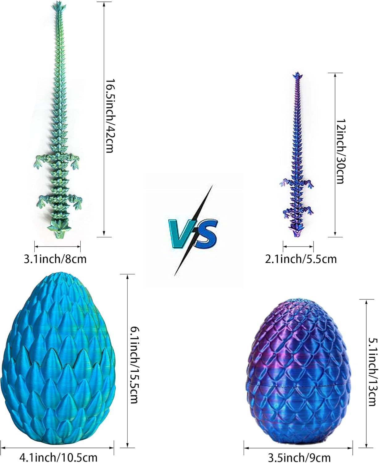 16.5 Inch 3D Printed Dragon with 6.1 Inch Dragon Eggs Fidget Toy ADHD Toys Executive Desk Toys Articulated Dragon Crystal Dragon Toys Home Office Decor(Blue-Green)