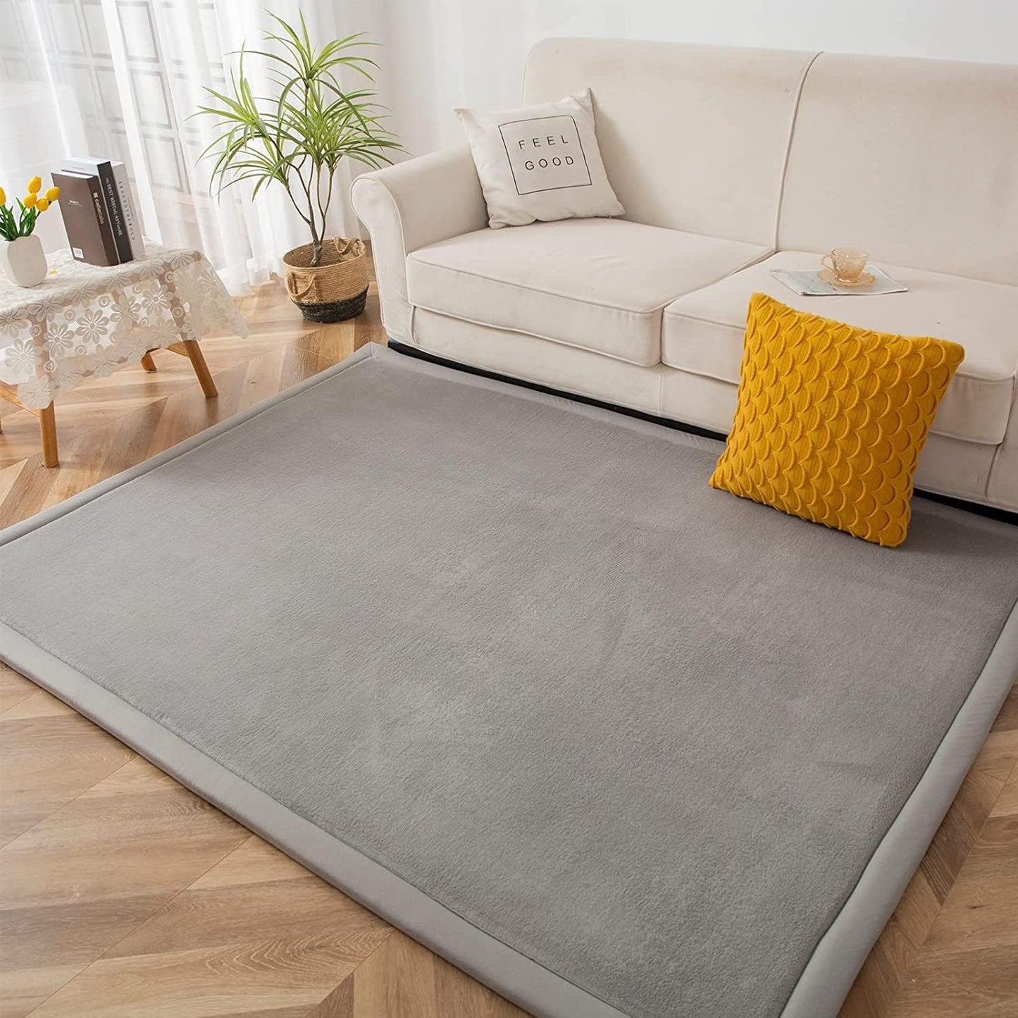 MAXYOYO Baby Play Mat, 1.2" Thick Memory Foam Soft Padded Carpet with Non-Slip Backing, 3x5 ft Japanese Tatami Rug Living Room for Kids, Toddler, Children, Nusery(Grey)