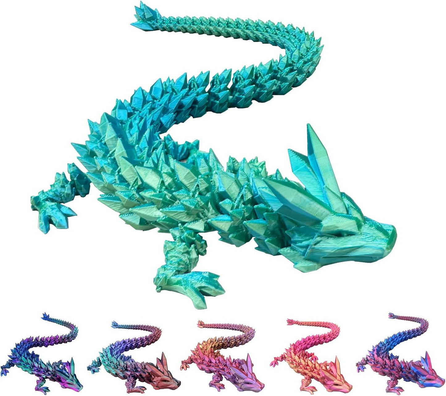 3D Printed Dragon with Dragon Egg 16.5'' Articulated Dragon Crystal Dragon Fidget Dragon Egg Toys Executive Desk Toys (Blue Green, Dragon & Egg)