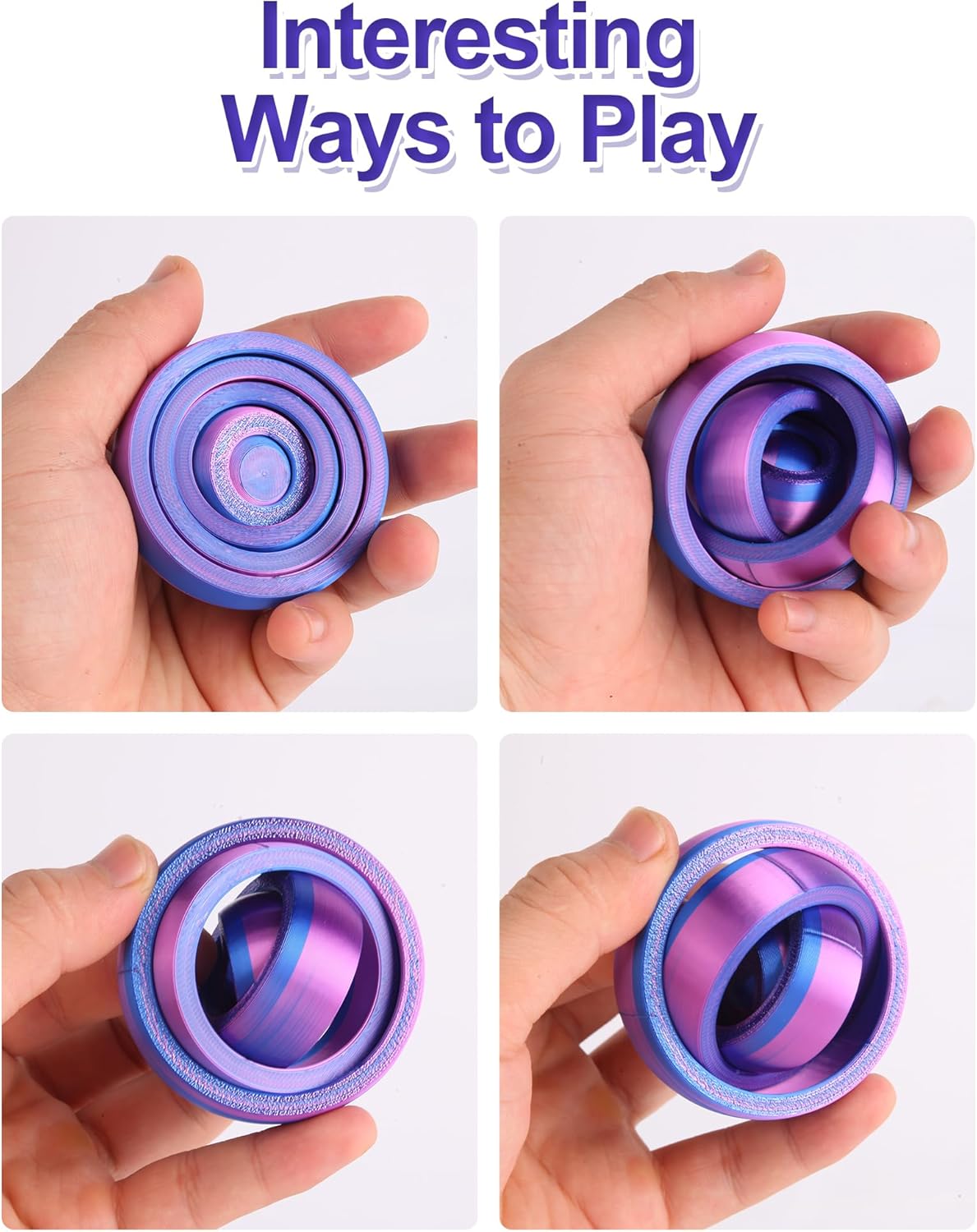 3D Printed Fidget Spinners, Funny Pocket Fidget Toy, Anxiety&Stress Relief Toys, Rotating Rings Toy for Kids&Adults, Home Office Decor&Gifts(Red Blue Gradient)