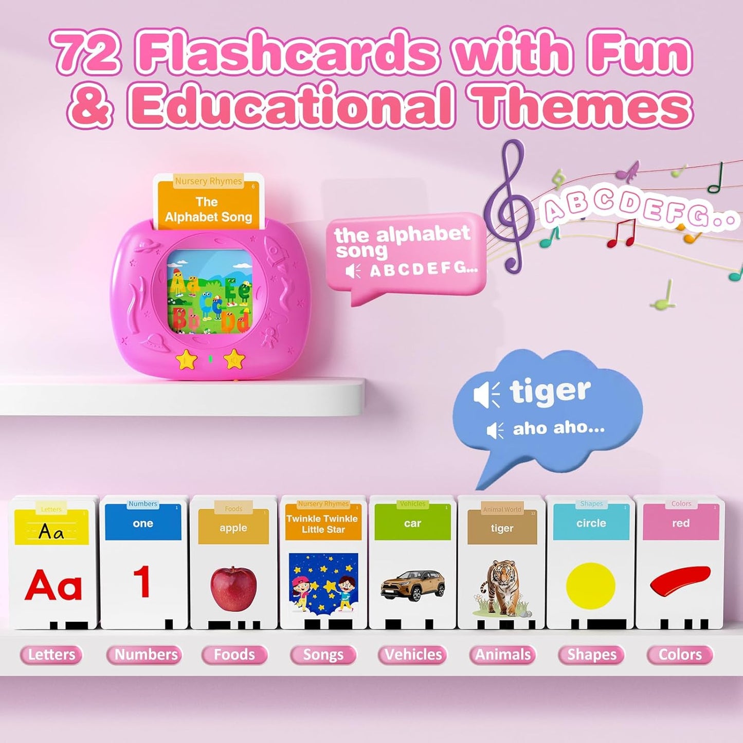 Toddlers Talking Flash Cards with American Accent & 144 Sight Words, Speech Therapy Toys for 3 4 5 6 Years Old Boys and Girls (Pink)