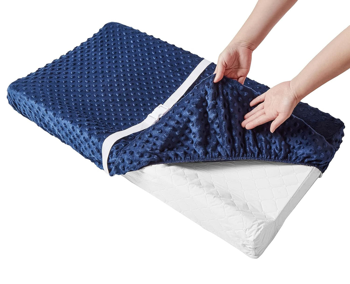 Baby Changing Pad Cover, Super Soft Plush Dot Diaper Changing Table Covers for Baby Girls and Boys, Ultra Comfortable, Safe for Babies, Fit 32"/34'' x 16" Pad (Estate Blue)